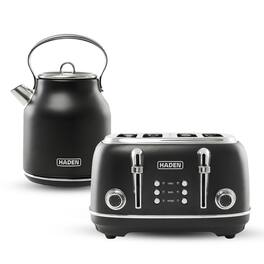Haden - Heritage 4 Slice Wide Slot Toaster & Electric Water Kettle, Black & Chrome - Black/Chrome
