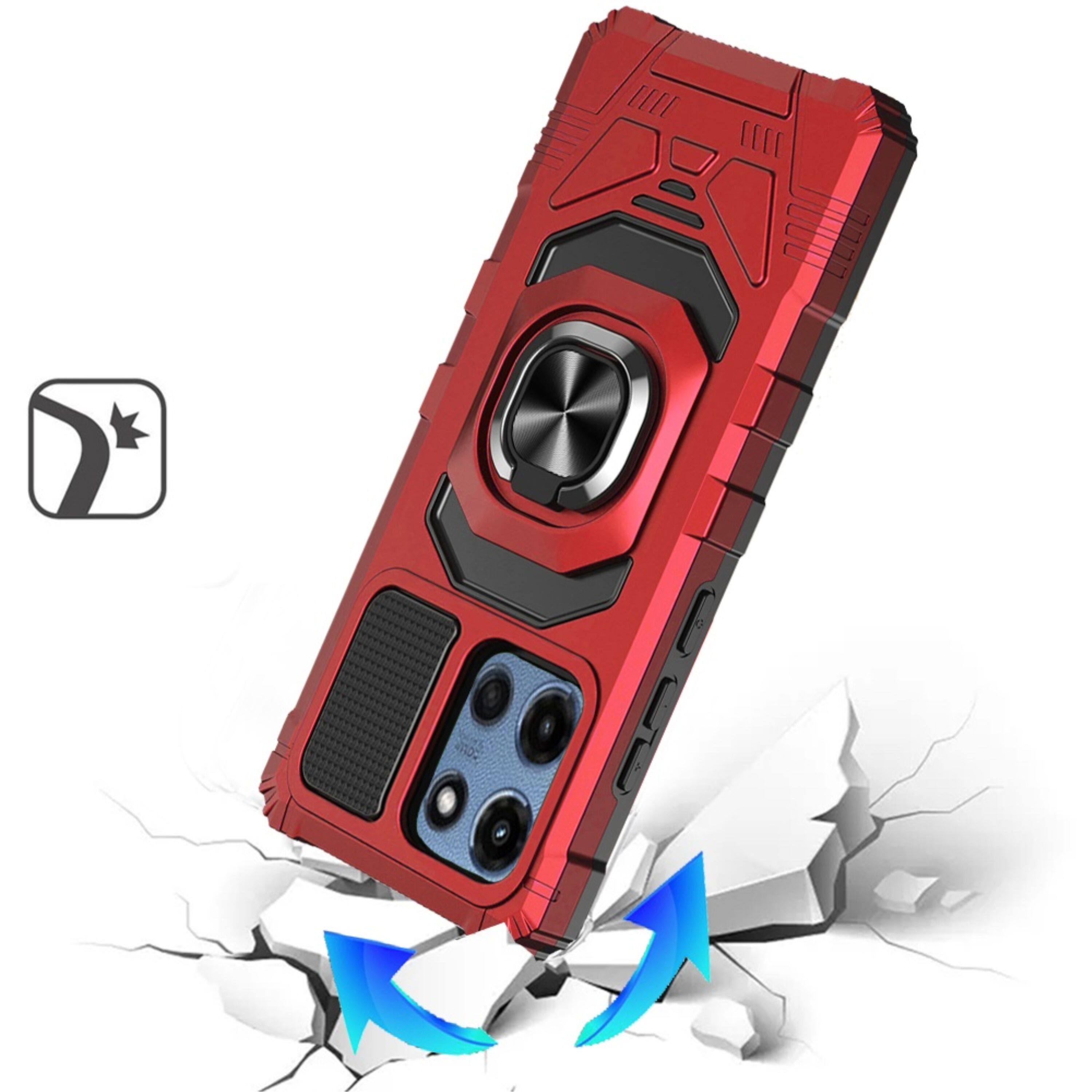 Left. Kitcheniva - Rugged Shockproof Metal Stand Case With Tempered Glass For Moto G 2025 / 2026 / Play 2026 Red - Red.