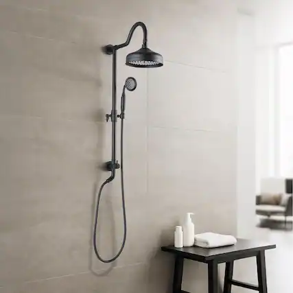 Front. Akoasm - 8-Inch Rain Shower Combo System - Wall Mount with 3-Function Hand Shower, Air Injection Tech, Slide Bar, Matte Black - Matte Black.