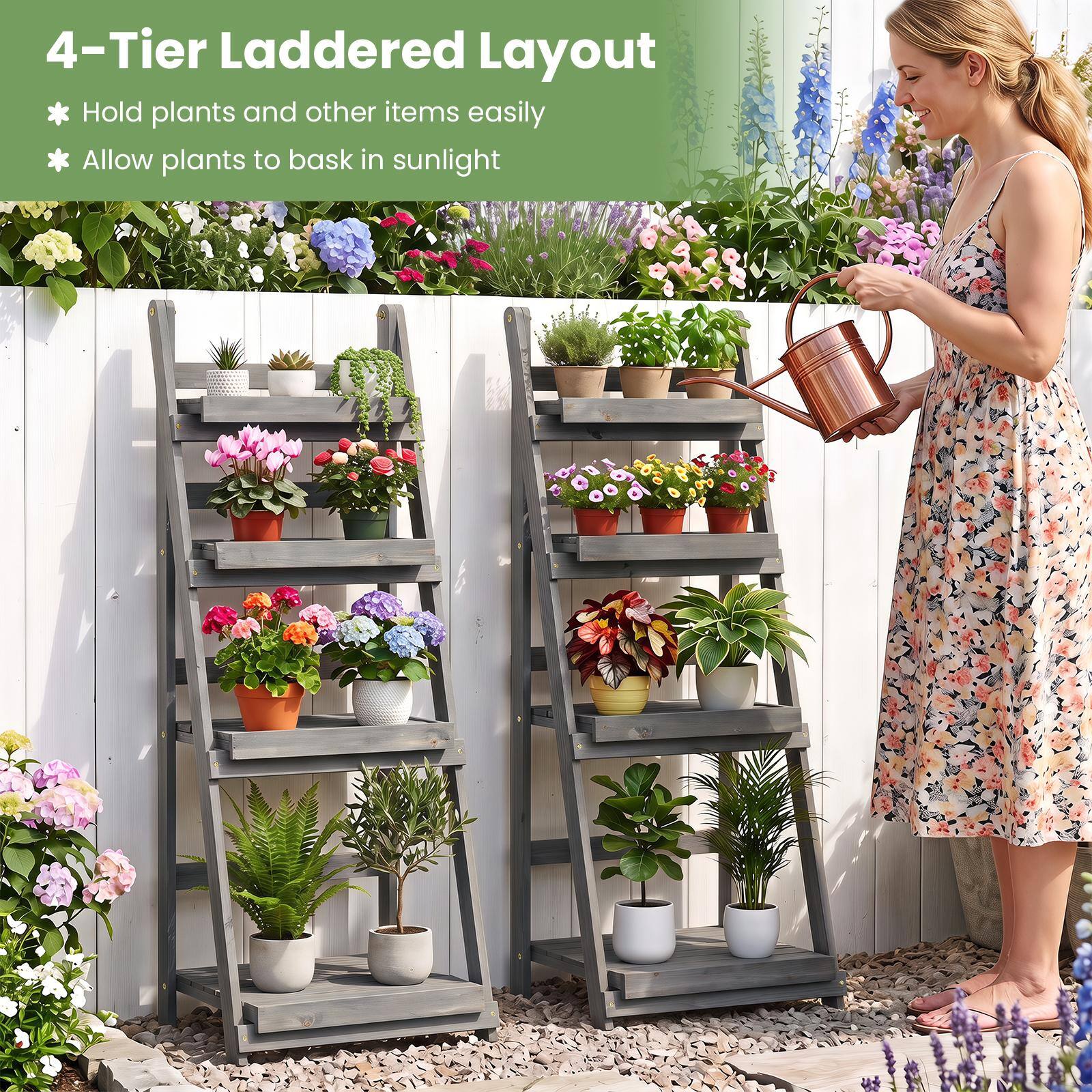 4-Tier Laddered Layout  
* Hold plants and other items easily  
* Allow plants to bask in sunlight
