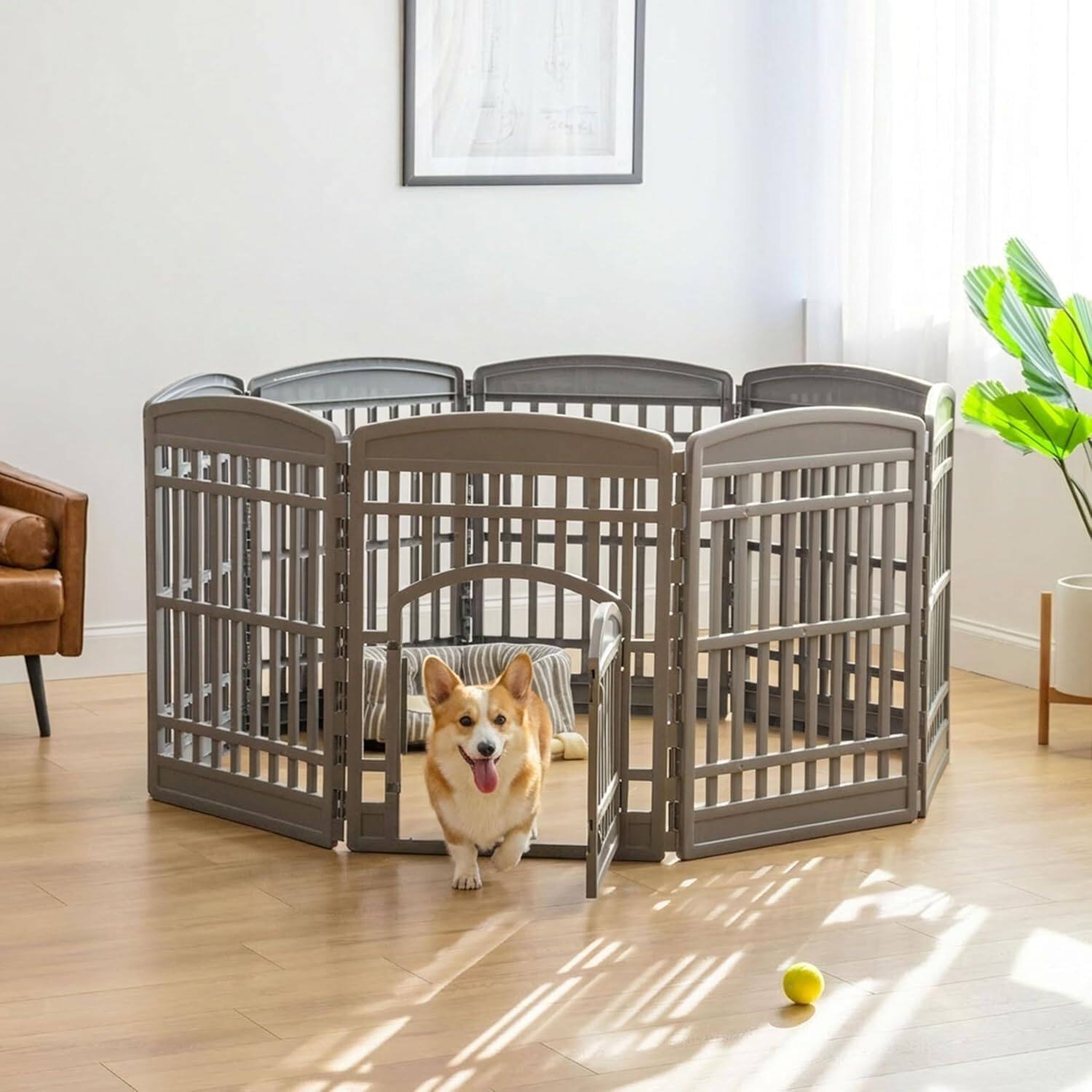 Alt View 3. IRIS USA - IRIS 24" Dog Playpen 4-Panel Pet Exercise Pen with Door Gate 35 x 35 x 24, Gray.