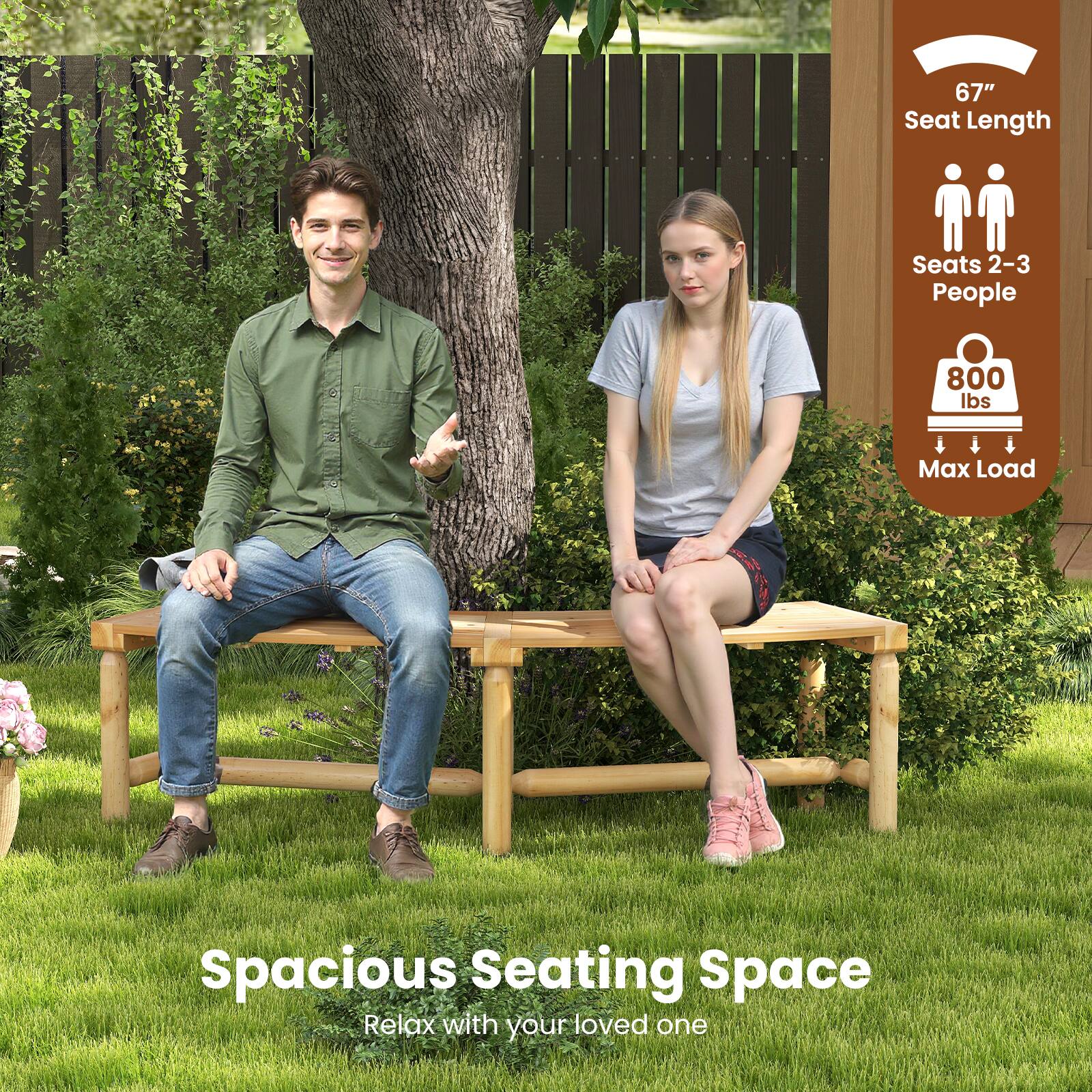 67" Seat Length  
Seats 2-3 People  
800 lbs Max Load  

Spacious Seating Space  
Relax with your loved one