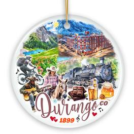 OrnamentallyYou - Rustic Durango Colorado Ornament, Mountain Train Town Christmas Gift (Circle) - Multi-colored