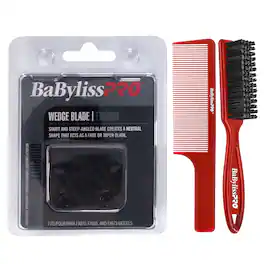 BaBylissPRO - BaByliss Pro Wedge Clipper Blade (Graphite) FX603B with Fade Brush Red + 9" Comb - Black