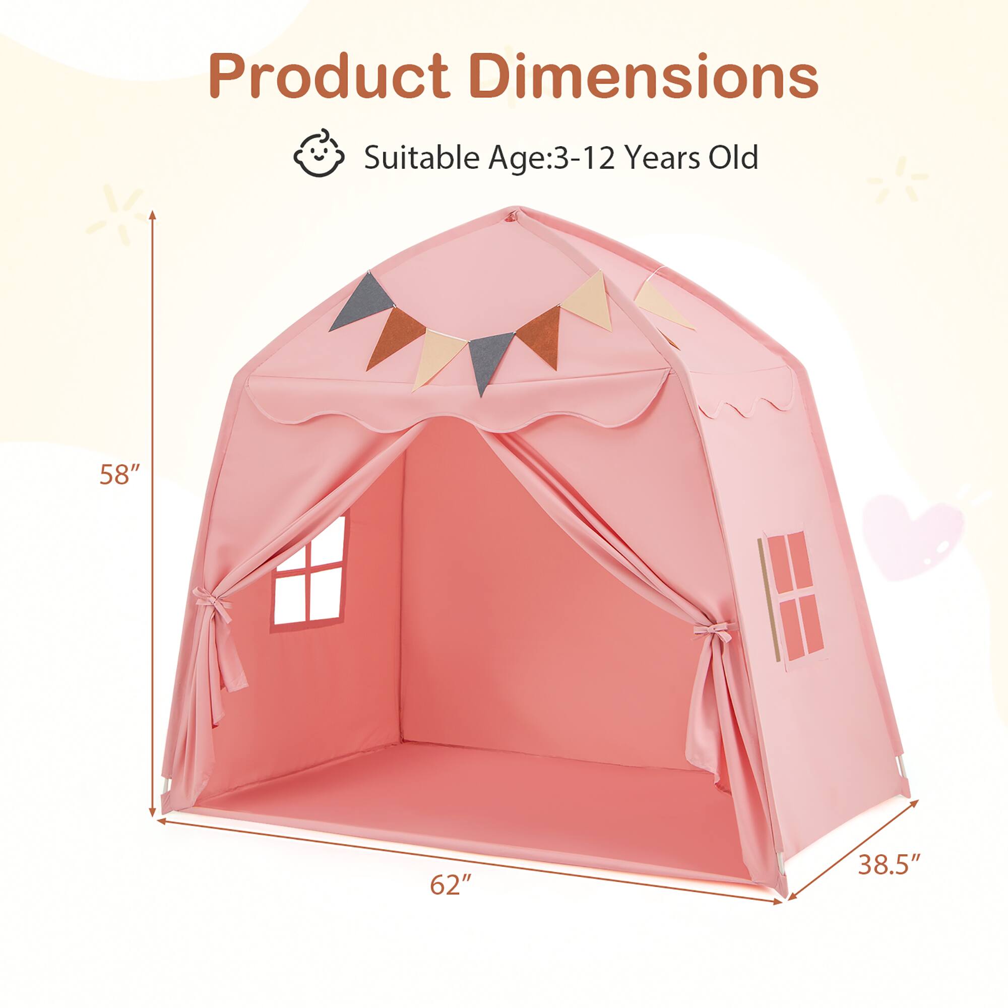 Product Dimensions  
Suitable Age: 3-12 Years Old  
58"  
62"  
38.5"