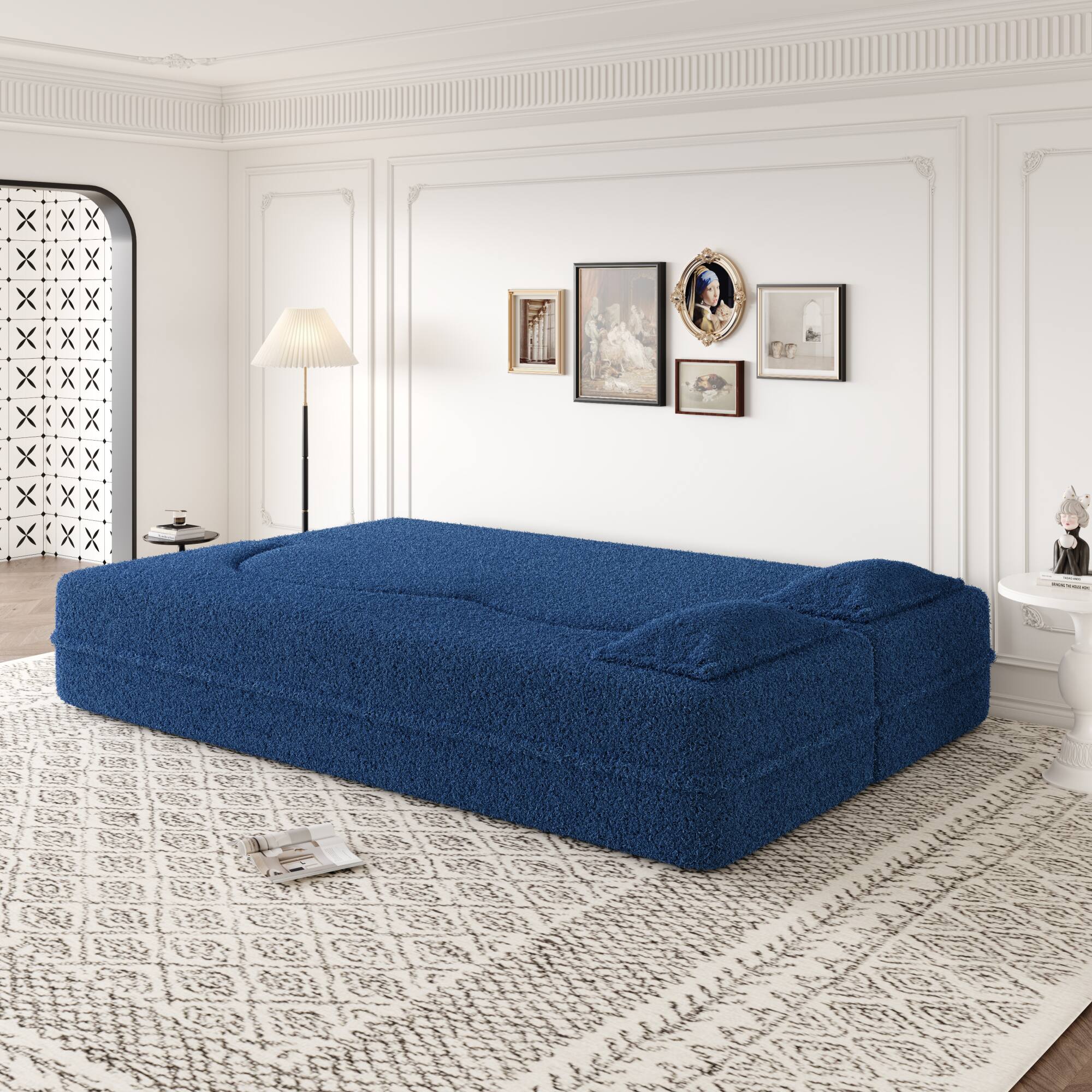 Alt View 2. GOODSILO - Convertible Floor Sofa Bed with 2 Pillows, Full Size Folding Mattress for Living Room and Guest Spaces - Blue.