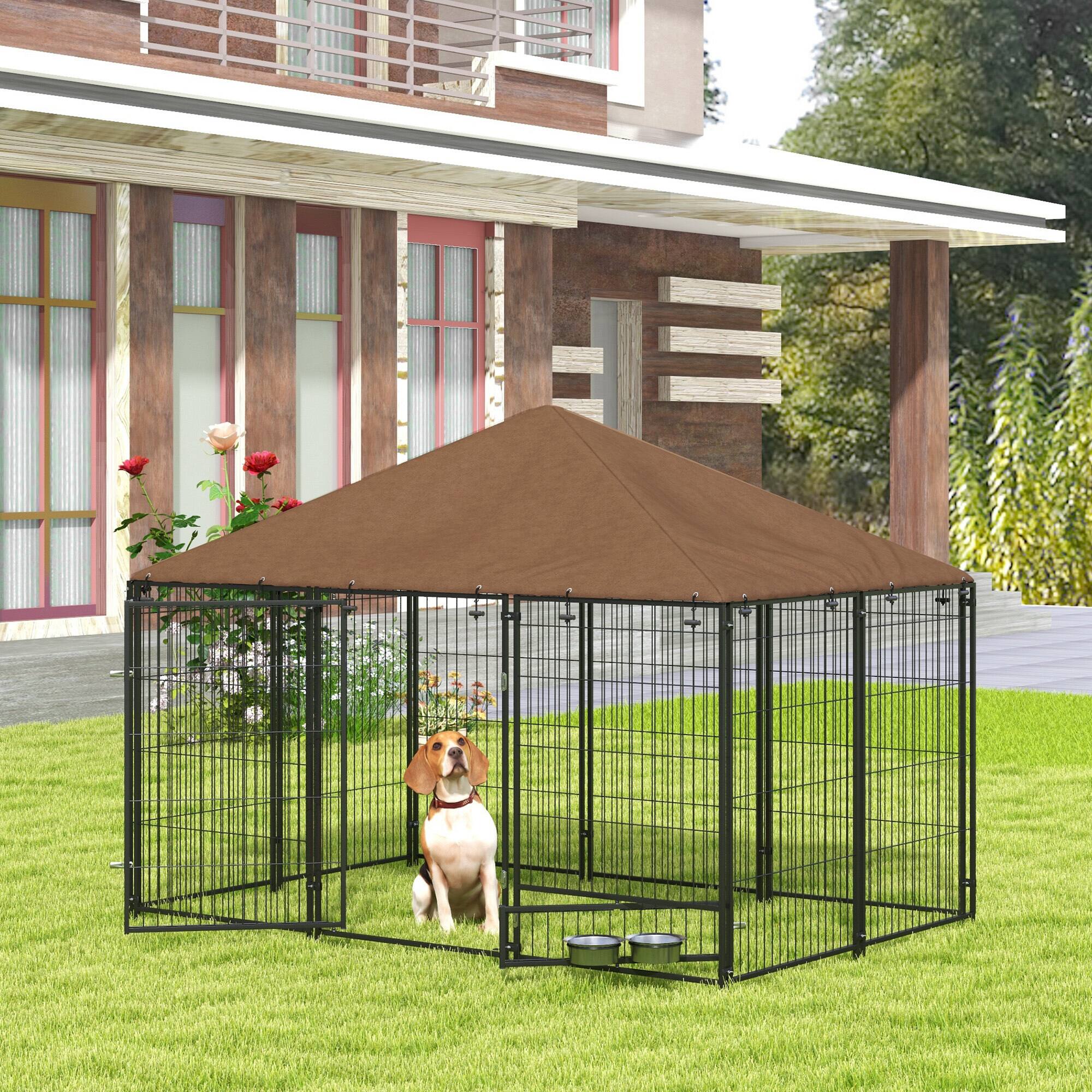 Alt View 1. Pawhut - Dog Kennel, 6.9' x 4.6' x 5' Puppy Play Pen with Canopy - Black.