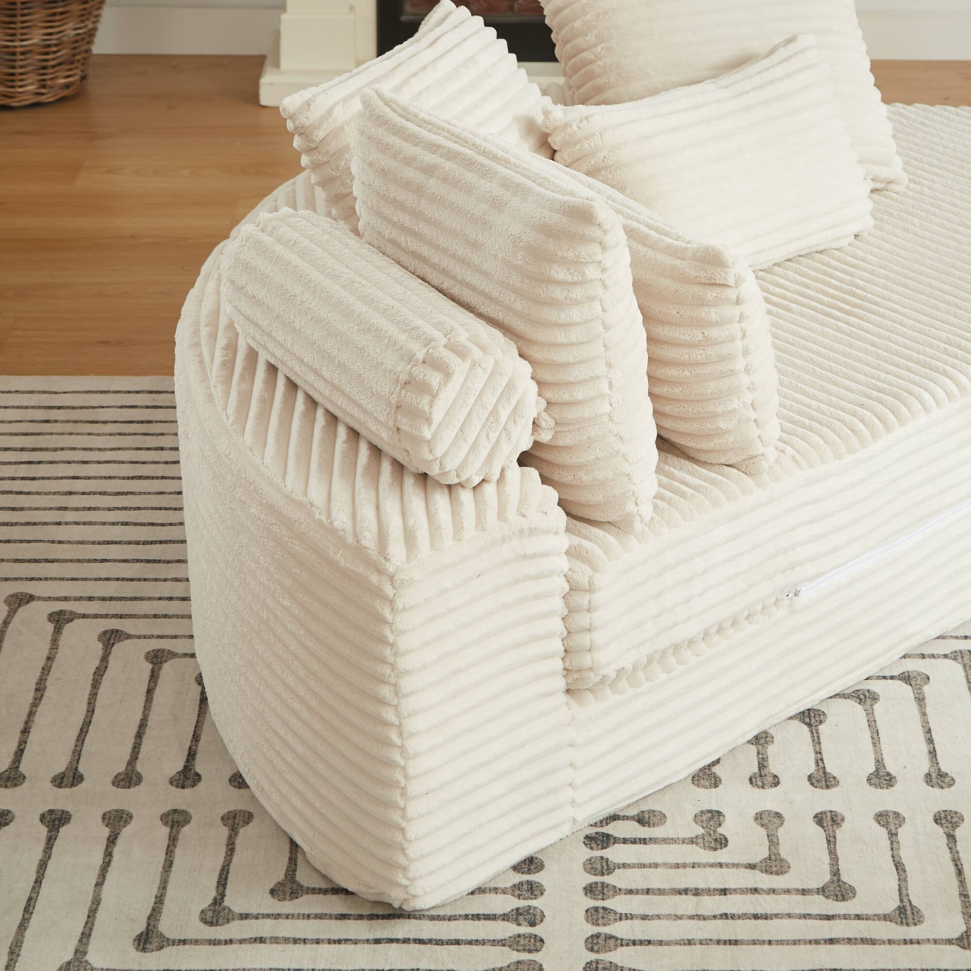 Alt View 4. GOODSILO - Large Semi-Circular Convertible Sofa Bed with Reclining Feature and Comfort Pillows - Beige.