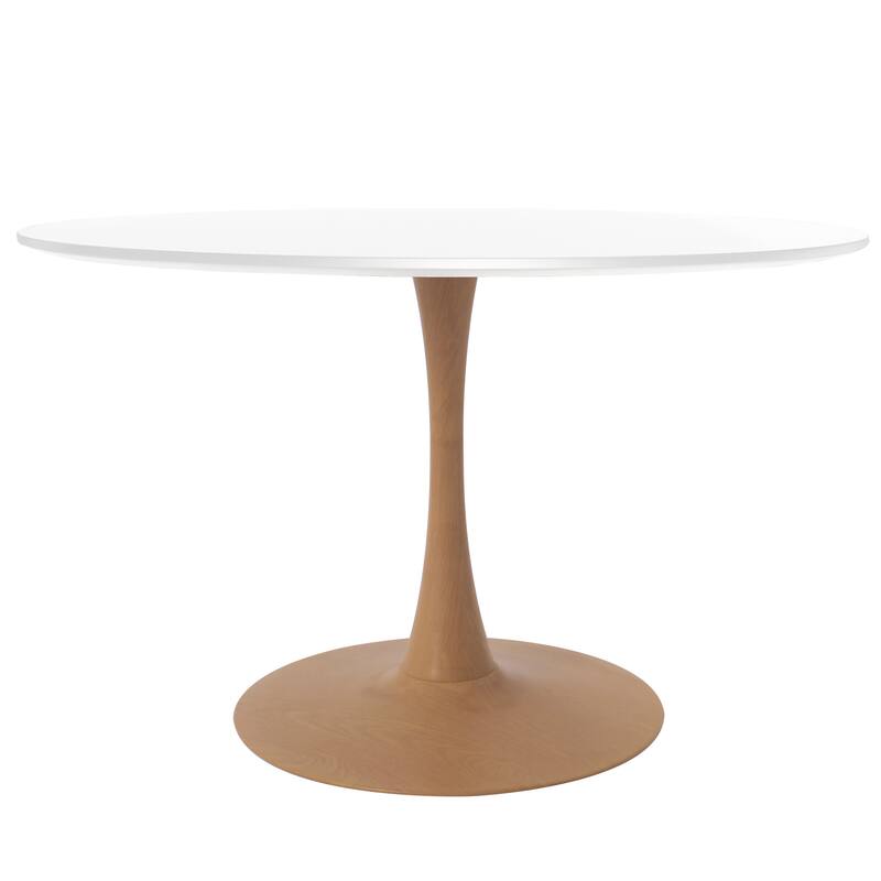 Front. LeisureMod - Bristol 40" Round Dining Table with Sintered Stone Marble Top, Natural Wood Transfer Base, Modern Bistro Table - White.