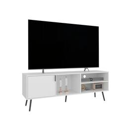 Spaco - Modern TV Stand for 60-70 Inch TVs with 1 Door 3 Open Shelves Console, Compact Media Storage for Small Spaces - White