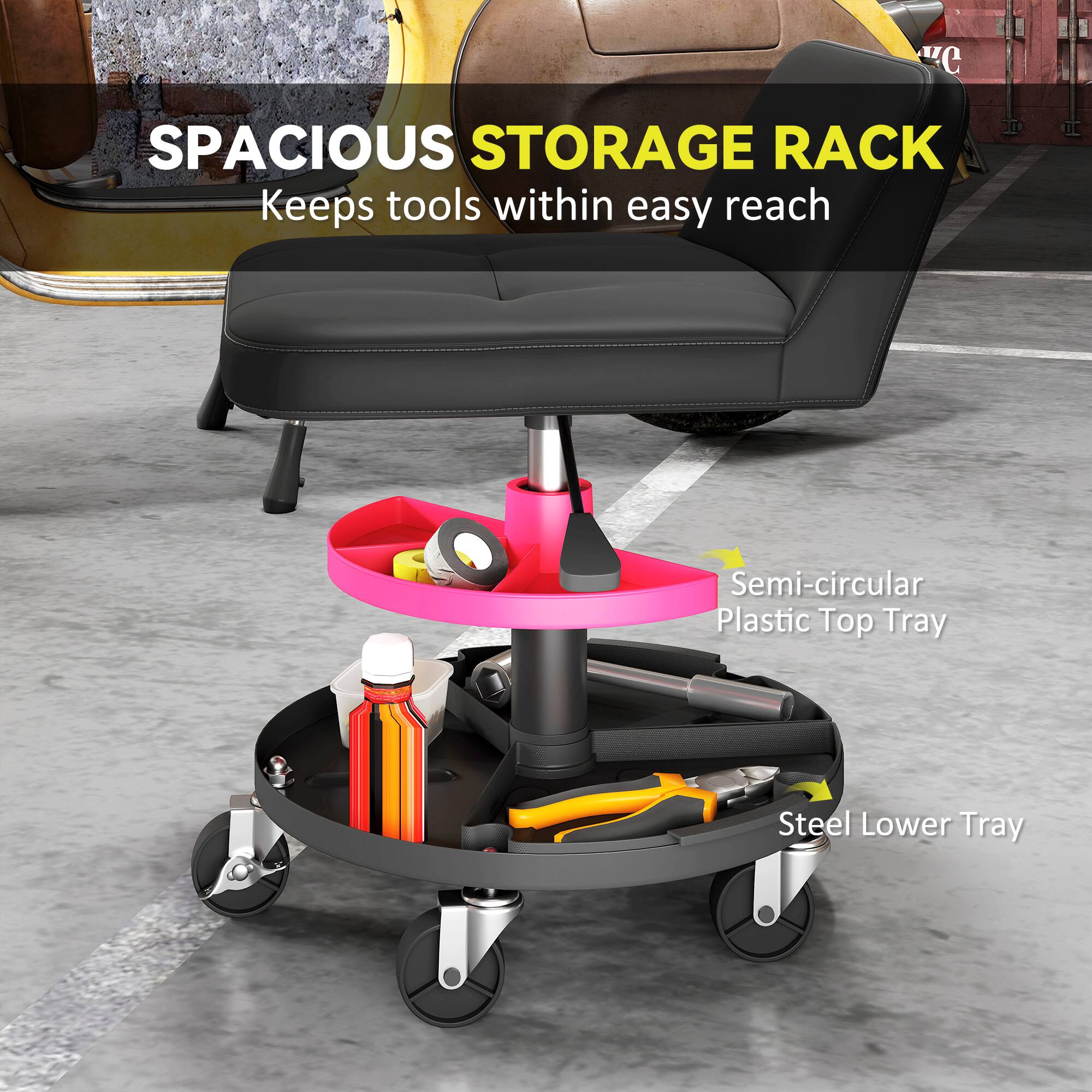 SPACIOUS STORAGE RACK
Keeps tools within easy reach
Semi-circular Plastic Top Tray
Steel Lower Tray