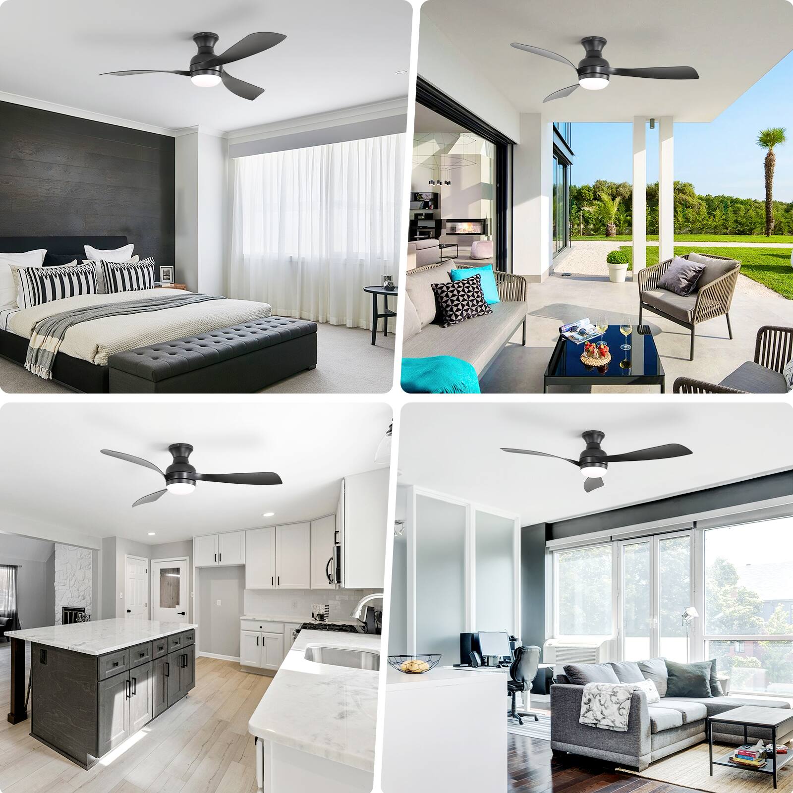 Alt View 4. Sofucor - 52'' Ceiling Fans with Lights and Remote Dimmable LED Quiet DC Motor Flush Mount Ceiling Fan for Indoor Outdoor Bedroom - Black.