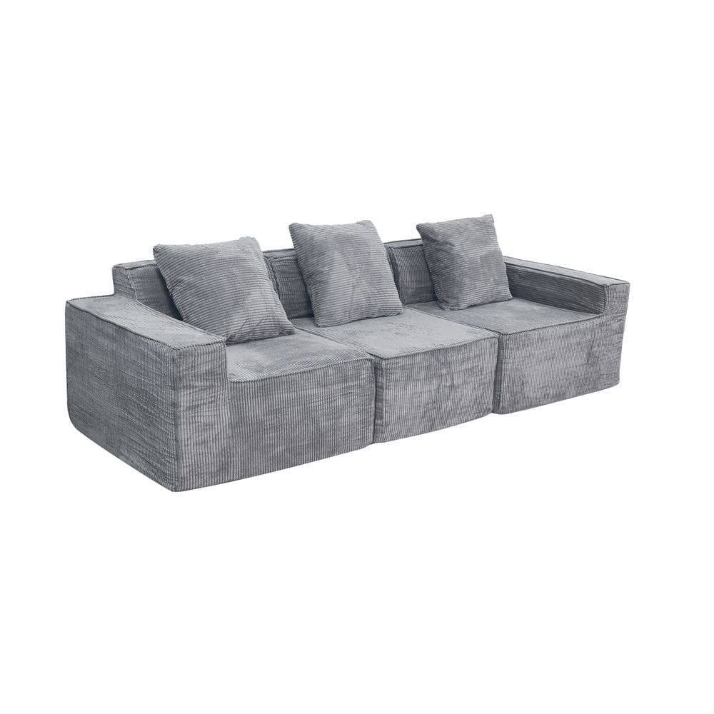 Alt View 6. Kadyn - Convertible Floor Lounger Sofa, Corduroy Futon with Pillow Back Support and Armrests, Light Grey - Gray.