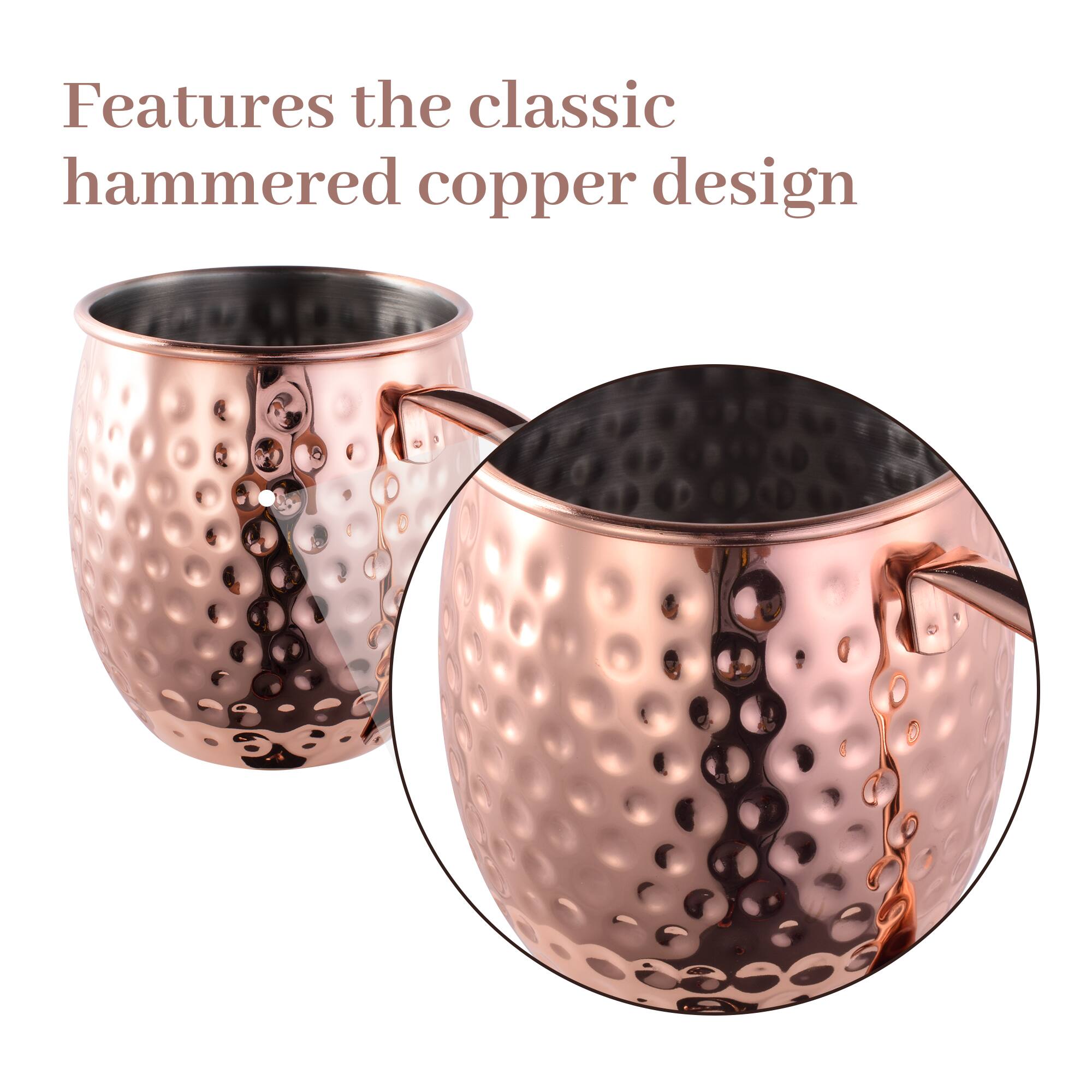 Features the classic hammered copper design