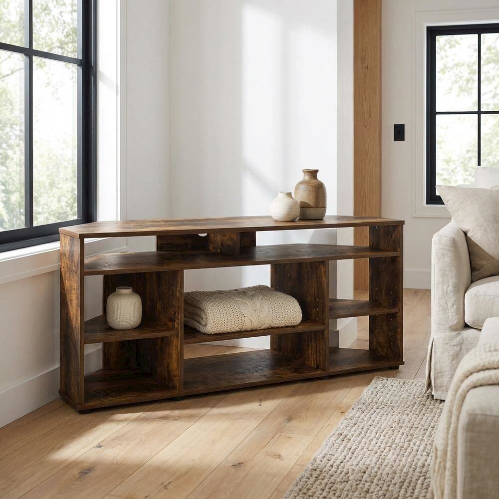 Alt View 2. FurniFact - Gold Corner TV Stand for Up to 55-Inch Screens, Rubberwood & Walnut Veneers - Gray.