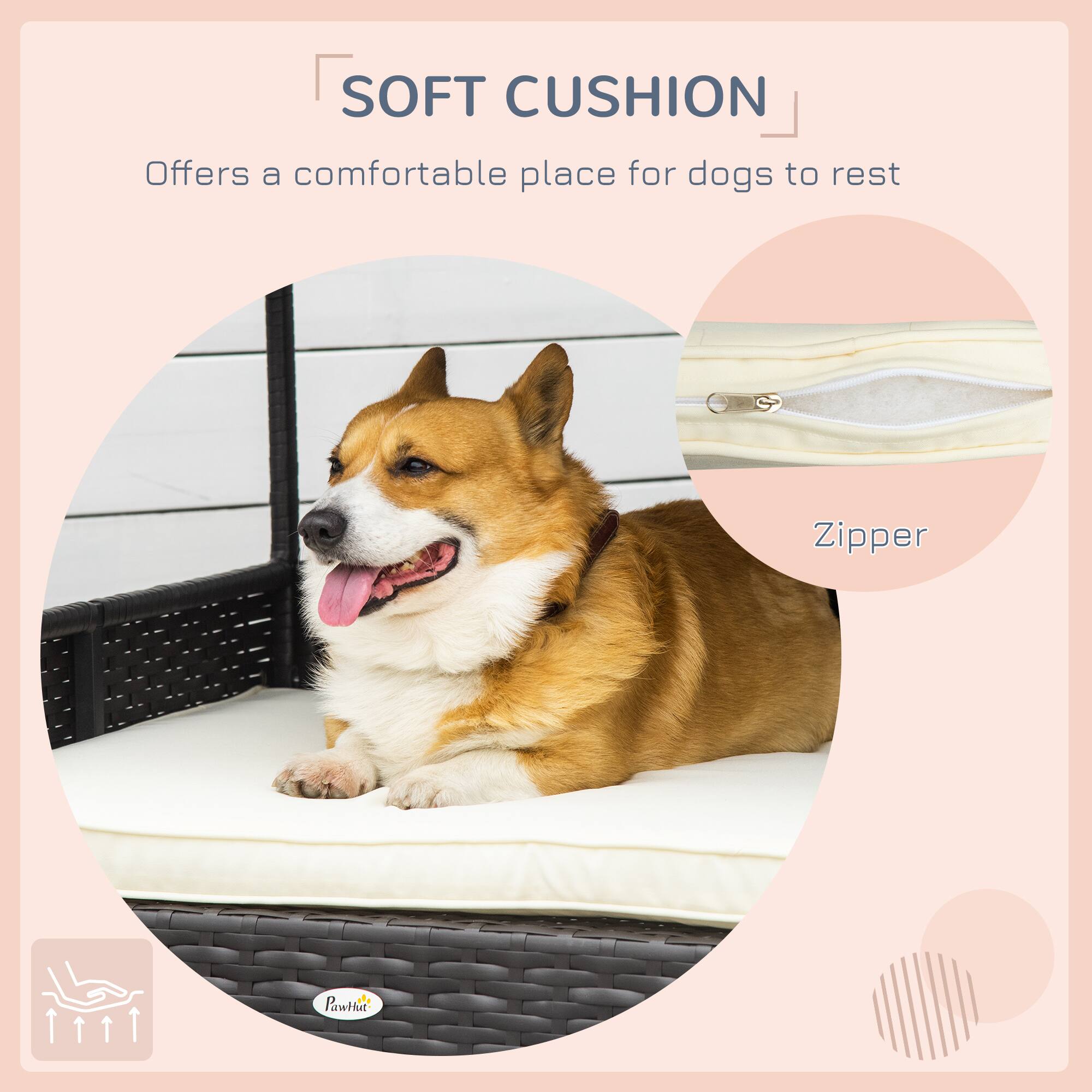 SOFT CUSHION  
Offers a comfortable place for dogs to rest  

Zipper  

Pawwhite