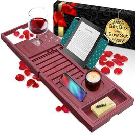 SereneLife - Premium Bathtub Tray Caddy with Gift Box and Bow Set, Expandable Bath Tray, Unique House Warming Gifts - Natural