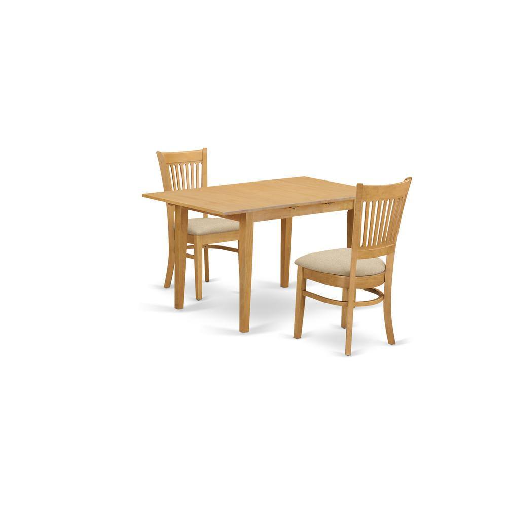 Back. East West Furniture - NOVA3-OAK-C 3 Pc Dining room set - small Dining Table and 2 dinette Chairs - Oak.