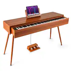 Front. Costway - Costway 88-Key Graded Hammer Action Weighted Keyboard with Push-pull Drawer Record Replay - Brown.