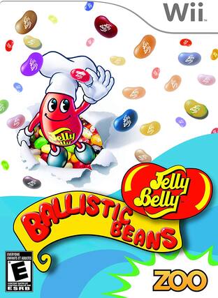 Sure, here is the corrected and grouped text from the image:
---
**Jelly Belly**
**BALLISTIC BEANS**
**ZOO**
**Wii**
**EVERYONE ENFANTS ET ADULTES**
**CONTENT RATED BY ESRB**
**E**
---
This text is arranged as follows:
- "Jelly Belly" is prominently displayed in the center.
- "BALLISTIC BEANS" is below "Jelly Belly."
- "ZOO" is at the bottom right.
- "Wii" is in the top right corner.
- "EVERYONE ENFANTS ET ADULTES" is at the bottom left.
- "CONTENT RATED BY ESRB" and "E" are part of the ESRB rating in the bottom left corner. - E (Everyone)
