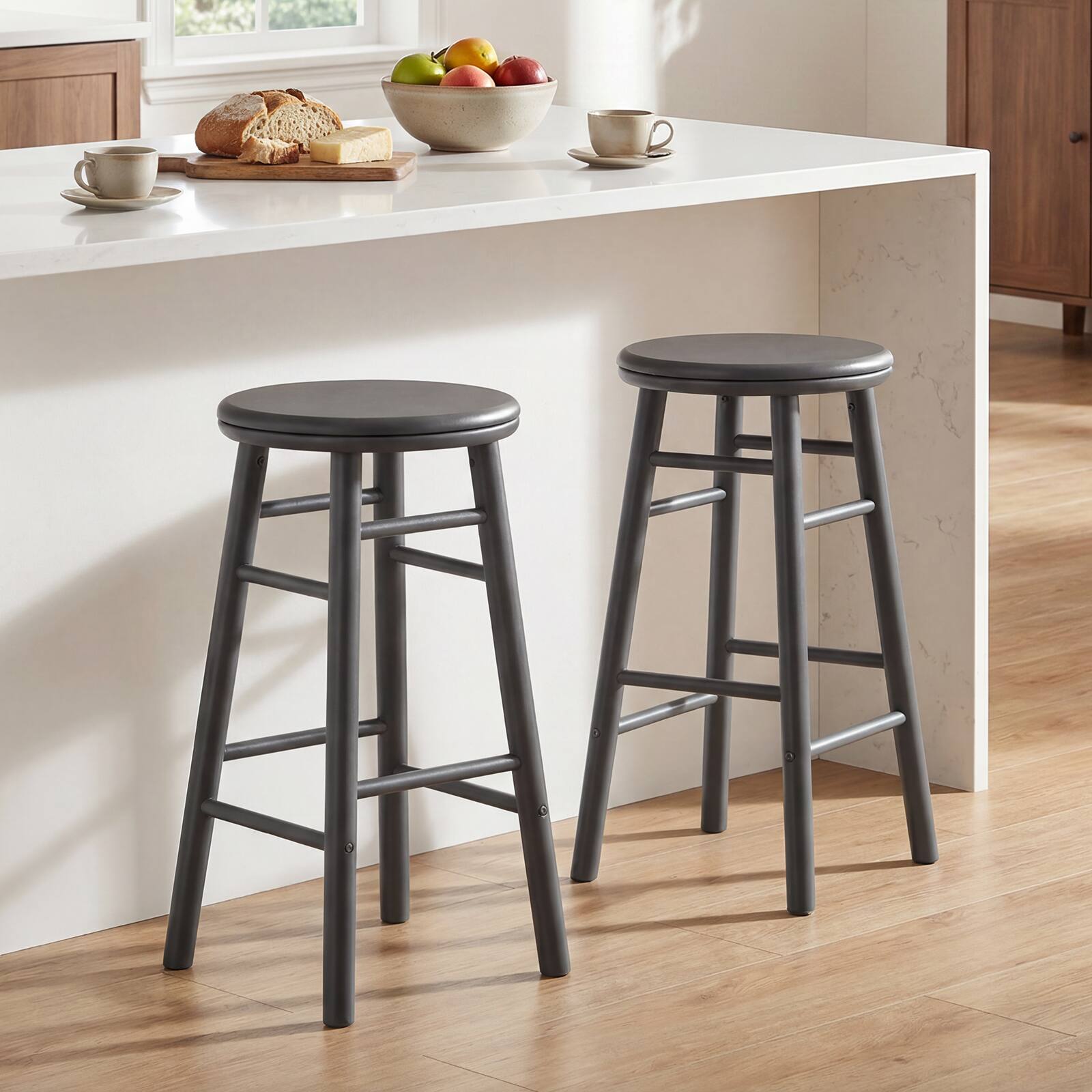 Alt View 3. Costway - Costway 24" Swivel Bar Stools Set of 4 with Backless Design, Footrests & Strong Crossbars - Gray.