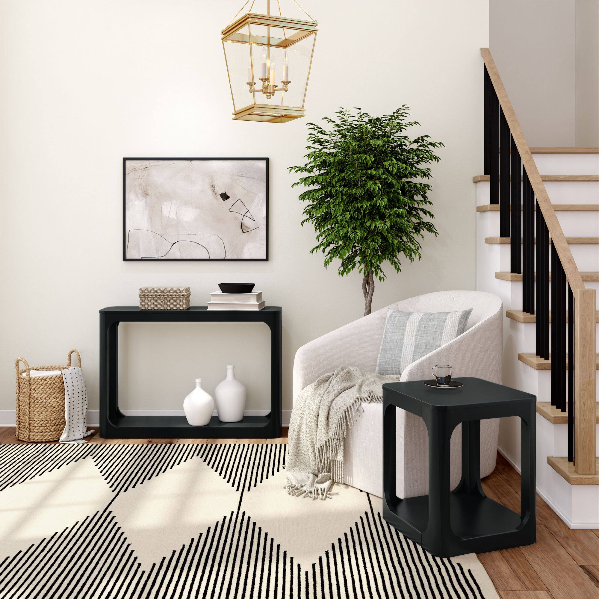 Alt View 4. Plank+Beam - Forma Console Table with Bottom Shelf (46in / 170mm), Black - Black.