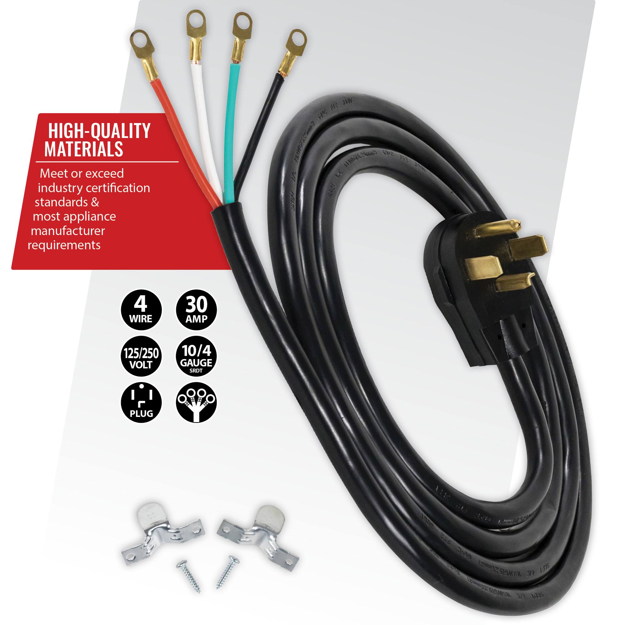Certified Appliance Accessories 4 Wire Eyelet 30 Amp Dryer Cord 10 ft ...