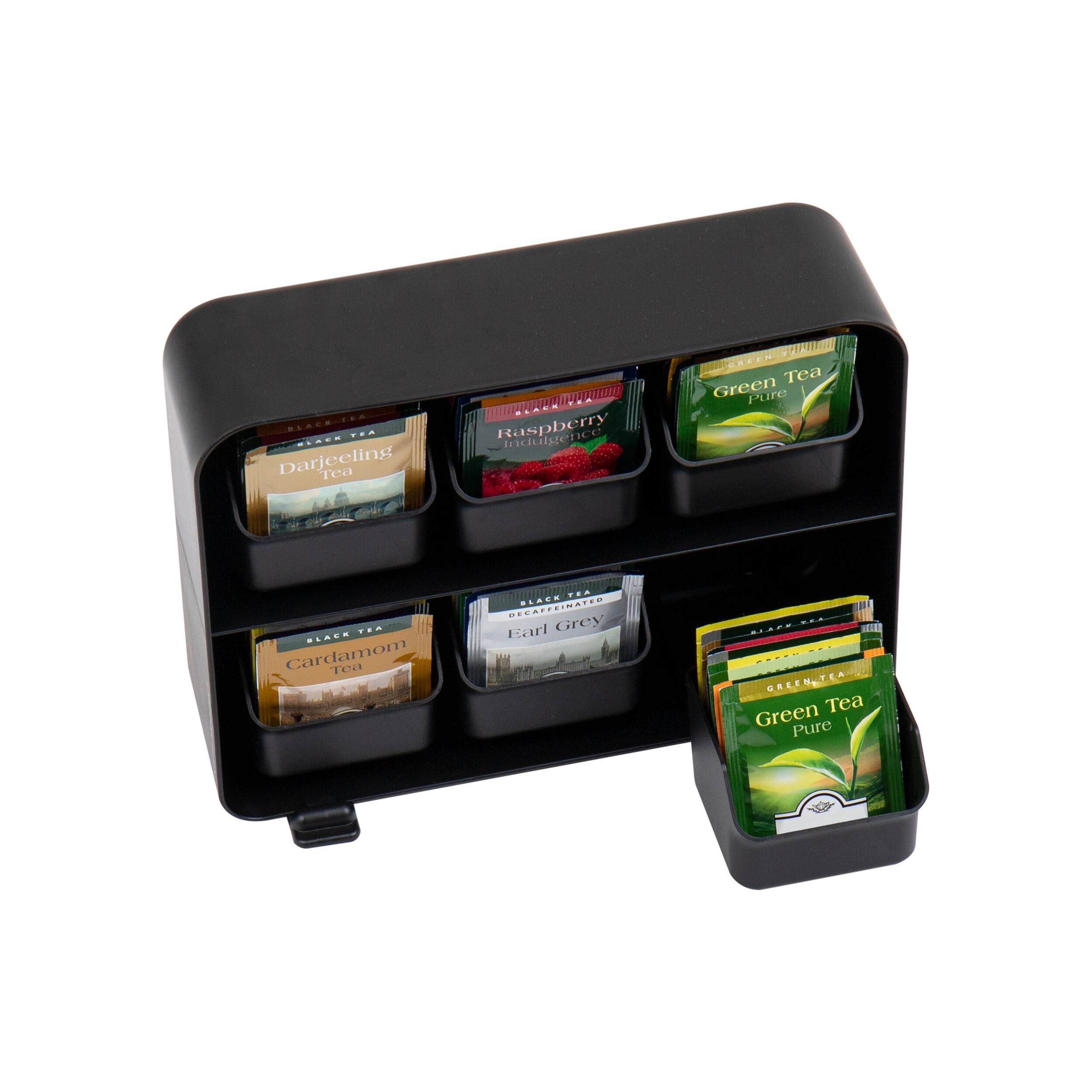 Back. Mind Reader - Tea Bag Organizer, Tea Station Organizer, Countertop Storage, Plastic, 10.25"L x 3.25"W x 7.75"H - Black.