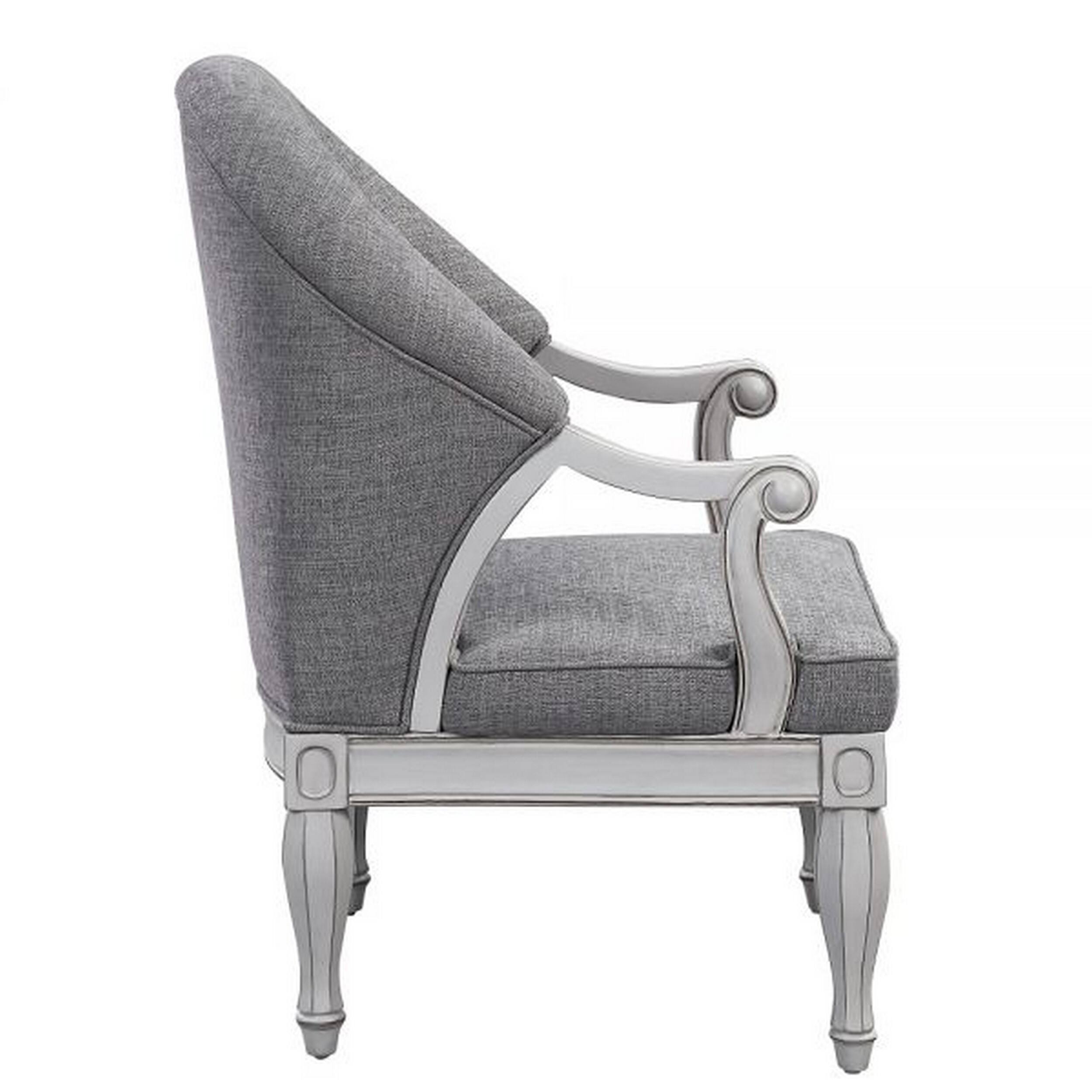 Alt View 2. Manhattan Lane - Fil 32 Inch Armchair, Tufted Backrest, Fabric Upholstery, Poplar Wood - Gray, White.