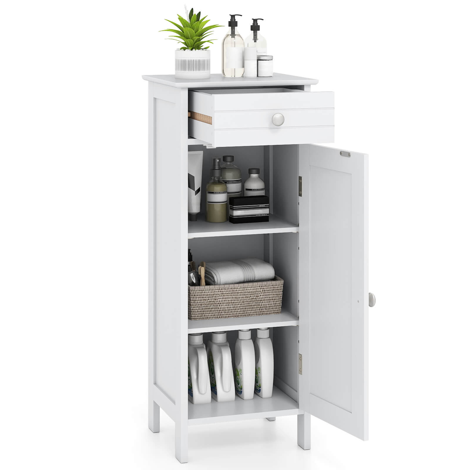 Alt View 9. Costway - Costway Bathroom Storage Floor Cabinet Wooden Organizer Free-Standing w/ Drawer & Shelf - White.