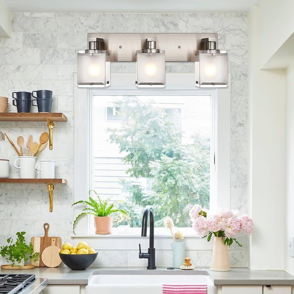 Alt View 3. Earthley Blooms - Modern s Brushed Nickel Vanity Lights Bathroom Light Fixture Over Mirror Wall Lighting Sconces With Frosted - Black, Frosted Glass 4-Lights.