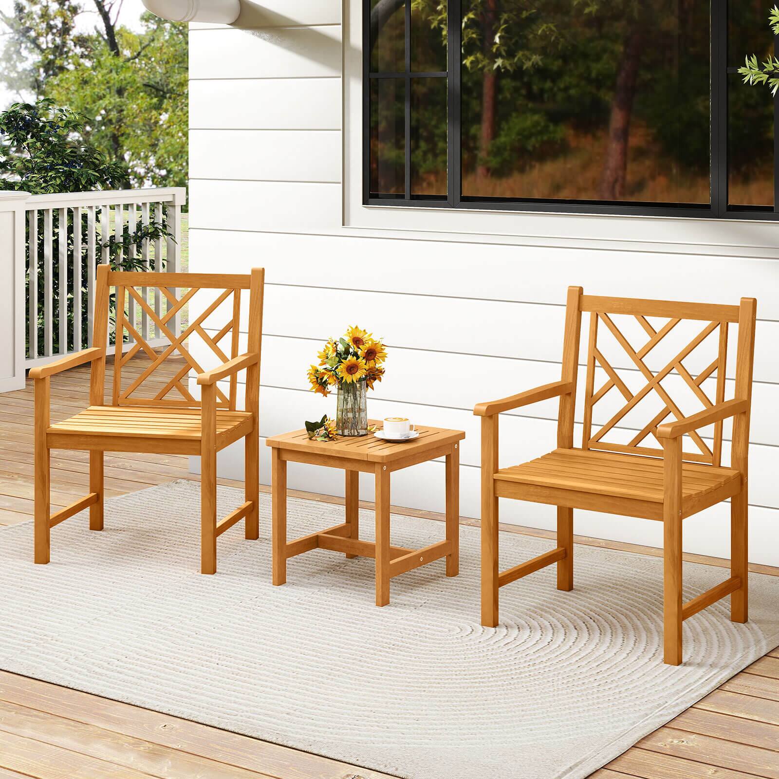 Alt View 3. Costway - Costway Outdoor Dining Chairs Set of 2 Acacia Wood Slatted Patio Chairs with Armrests - Natural.