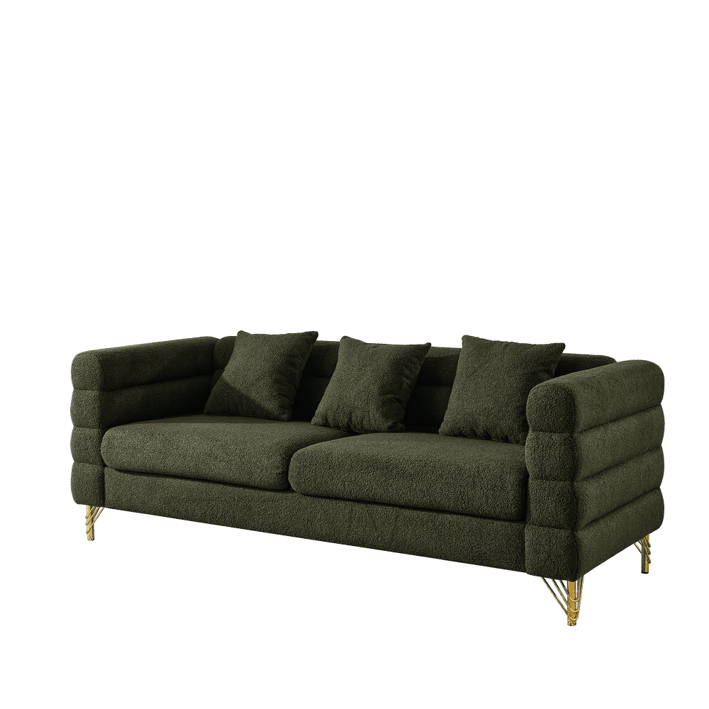 Alt View 4. Kadyn - 81" 3-Seater Sectional Sofa, Oversized Teddy Fabric with Deep Seating and 3 Accent Pillows, Green - Green.
