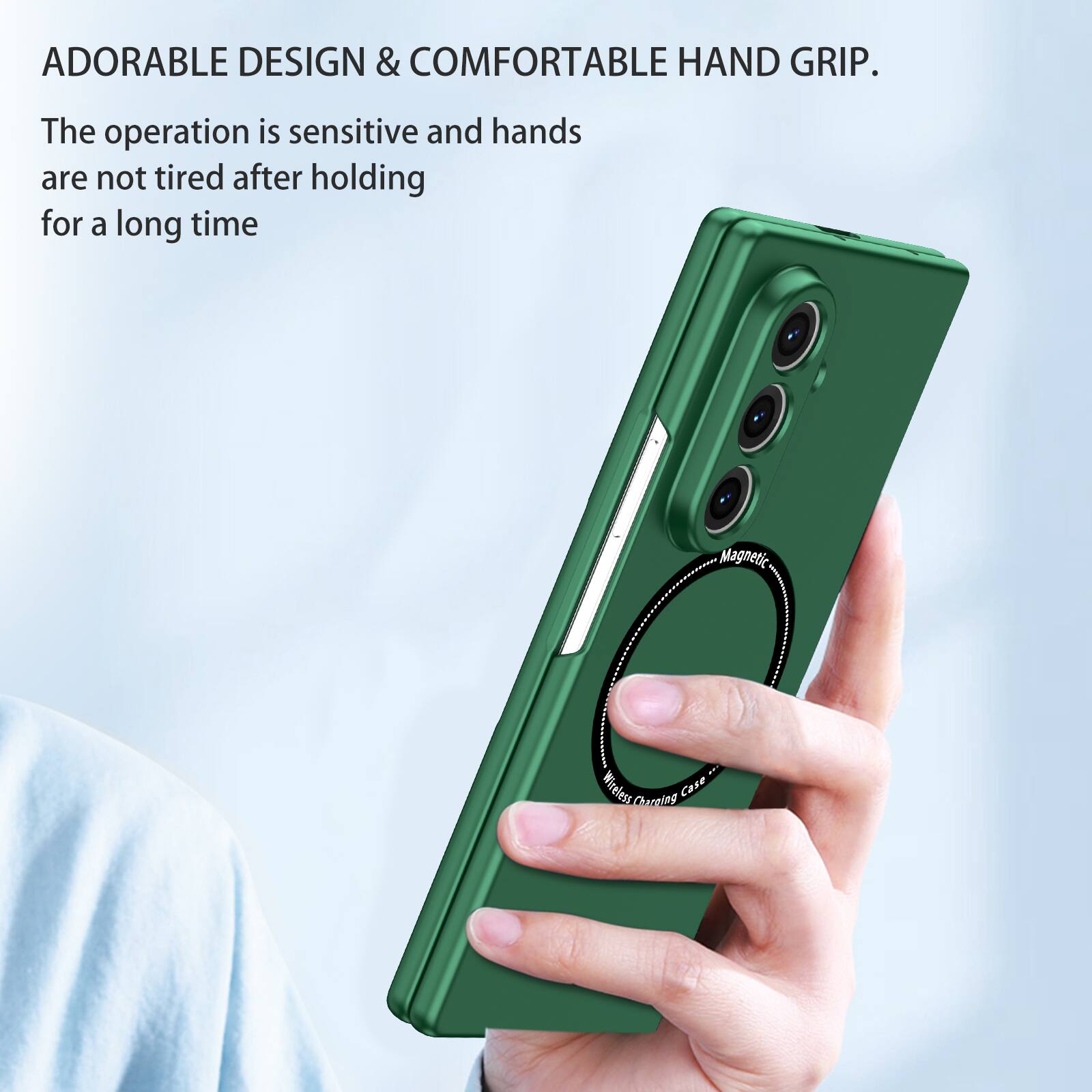 ADORABLE DESIGN & COMFORTABLE HAND GRIP.  
The operation is sensitive and hands are not tired after holding for a long time.  

Magnetic Wireless Case se Co Chacelay