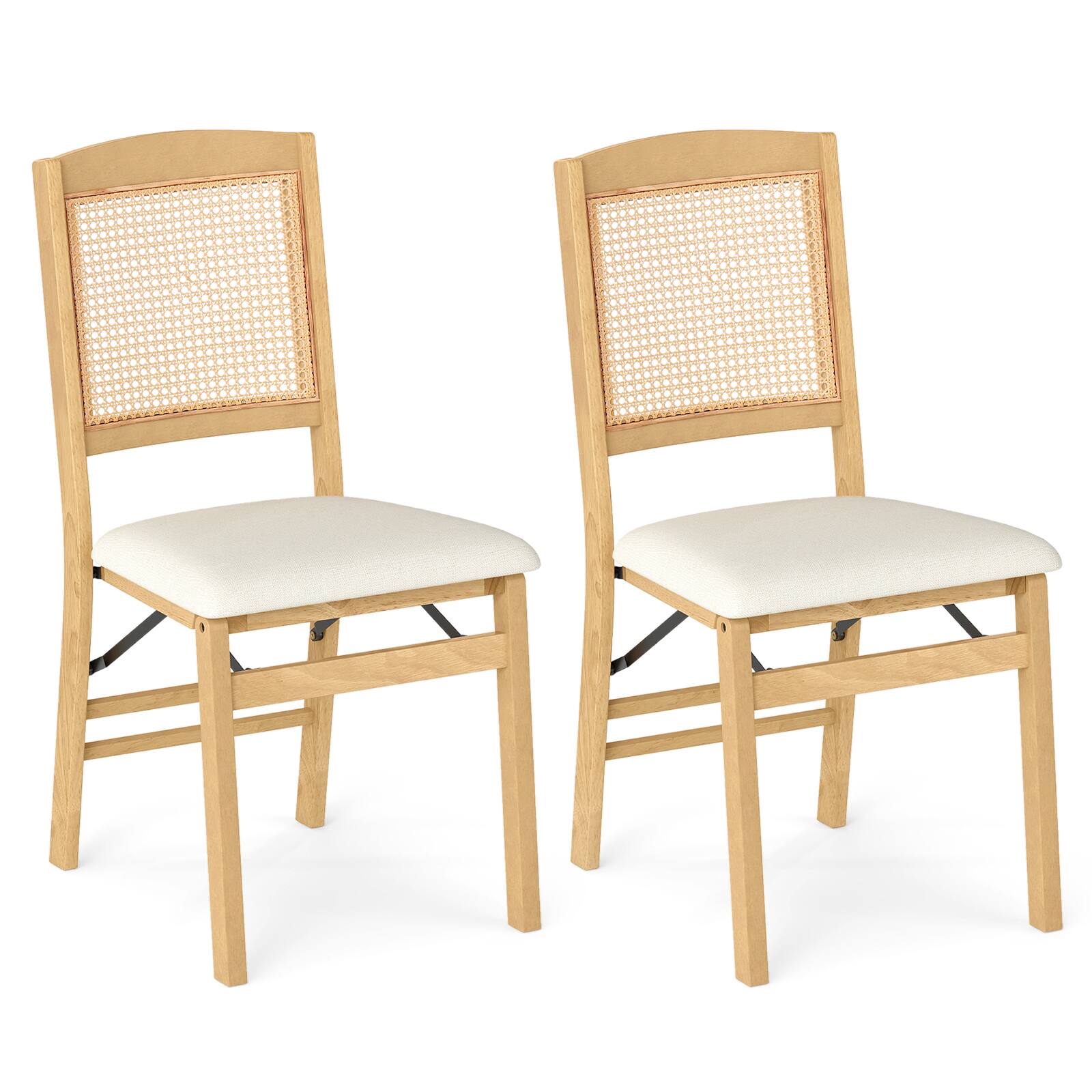Alt View 8. Gymax - Gymax Folding Dining Chairs Set of 2 w/Linen Padded Seat & Rattan Backrest for Kitchen Natural & Beige - Beige.