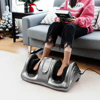 Costway - Shiatsu Foot Massager Kneading and Rolling Leg Calf Ankle with Remote - Gray Costway - Shiatsu Foot Massager Kneading and Rolling Leg Calf Ankle with Remote - Gray