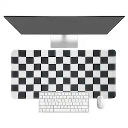 Unique Bargains - Checkered Desk Mat, 27.6x11.8 Inch Mouse Pad, Non-Slip Rubber, Stitched Edges, Soft, for Computer/Laptop - Black/White