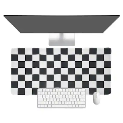 Front. Unique Bargains - Checkered Desk Mat, 27.6x11.8 Inch Mouse Pad, Non-Slip Rubber, Stitched Edges, Soft, for Computer/Laptop - Black/White.