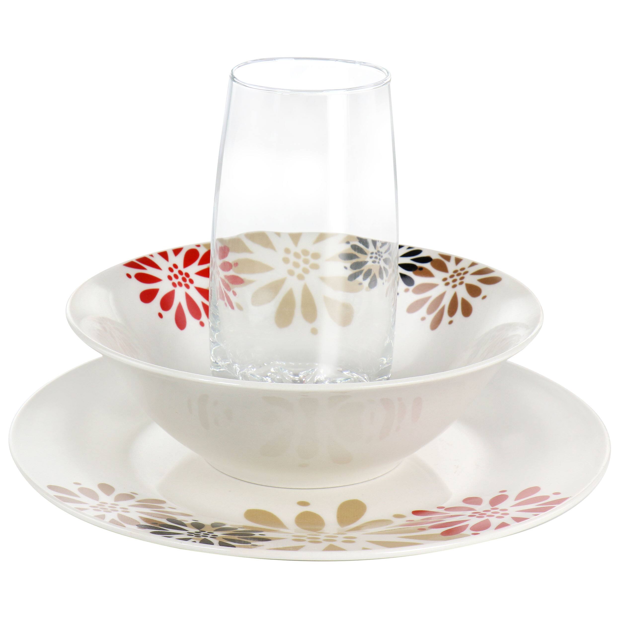 Alt View 1. Gibson - Gibson Everyday Osaka Blossom Fine Ceramic 12 Piece Dinnerware Combo Set - White with floral accents.
