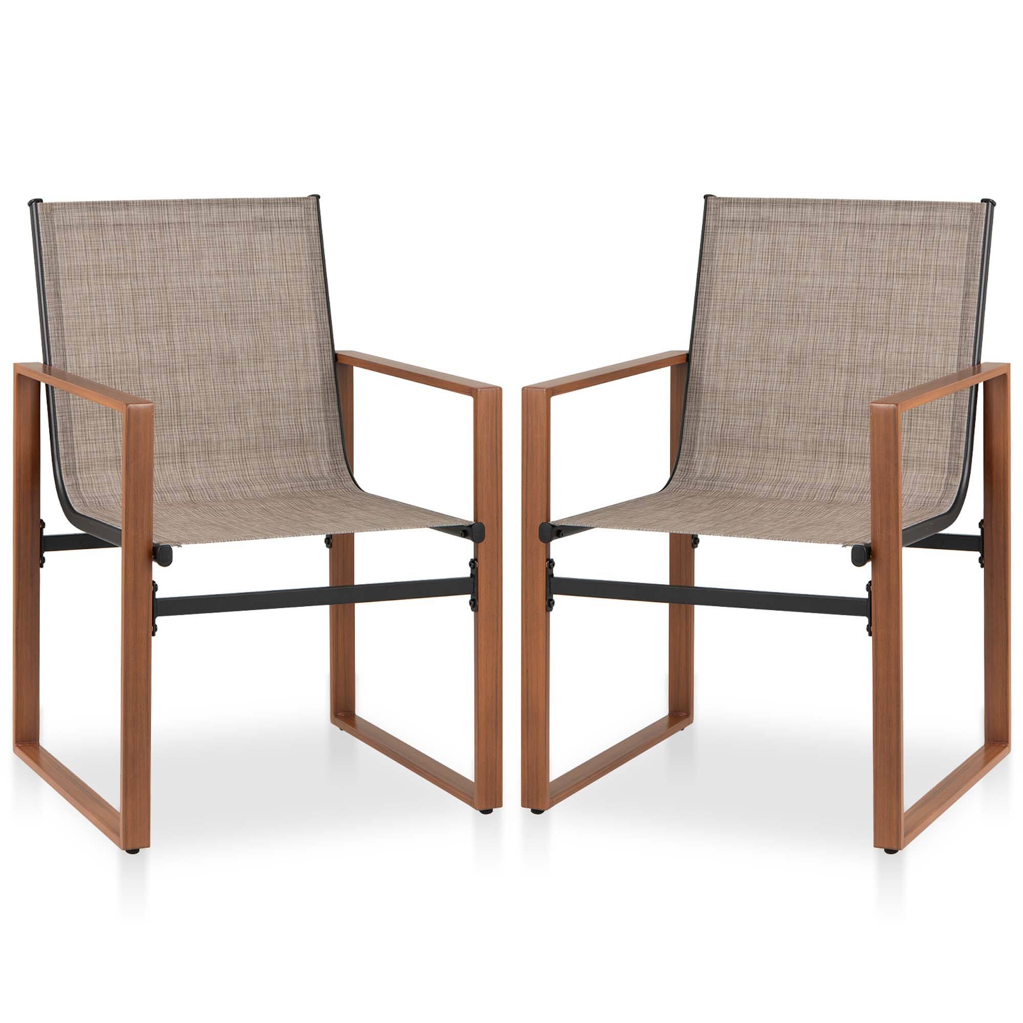 Alt View 8. Gymax - Gymax 4 PCS Outdoor Dining Chairs Patio Furniture Chair w/ Breathable Seat & Backrest Brown - Brown.