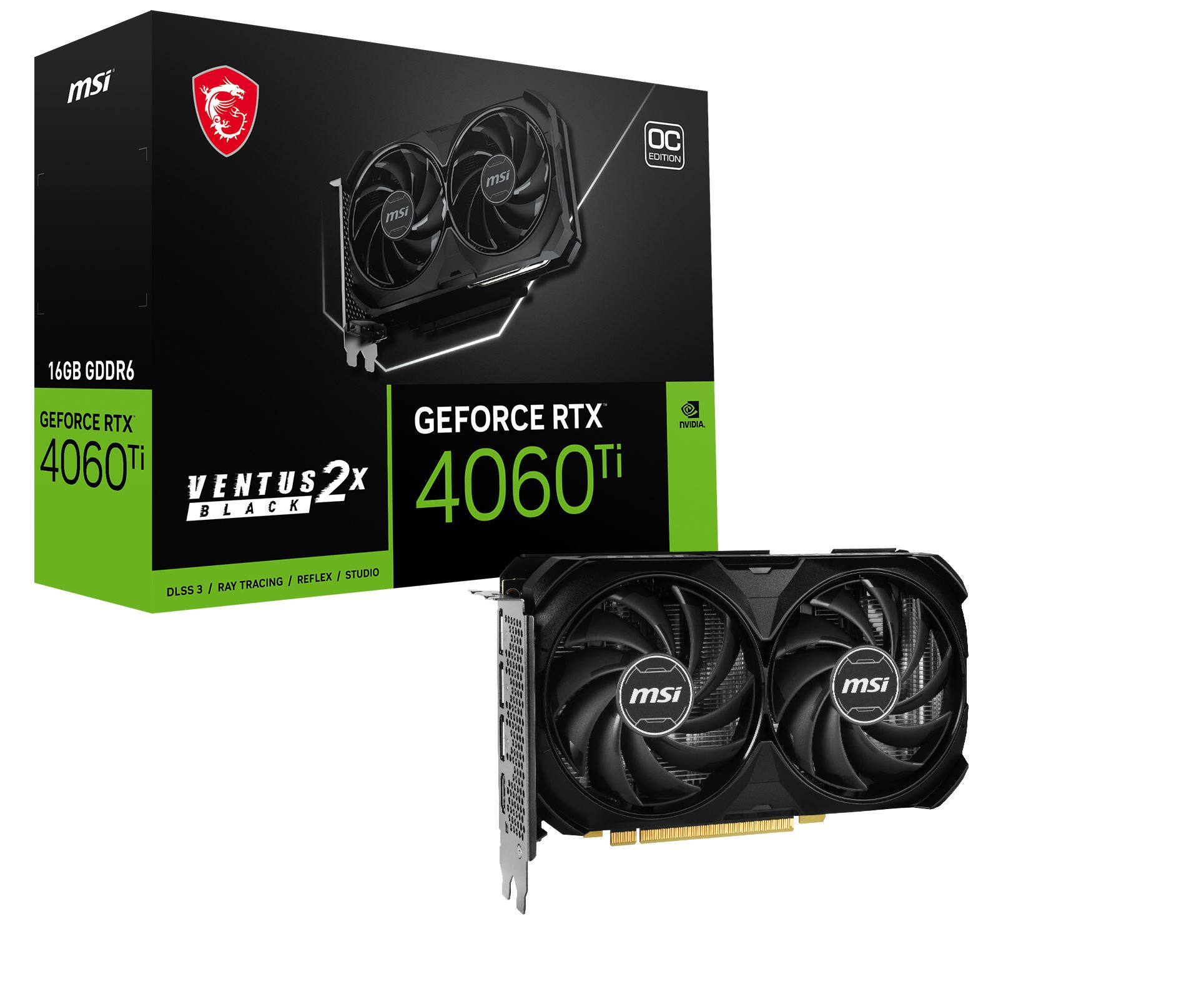 Front. MSI - NVIDIA GeForce RTX 4060 Ti VENTUS 2X 16GB DDR6X PCI Express 4.0 Graphics Card-Black - Black.
