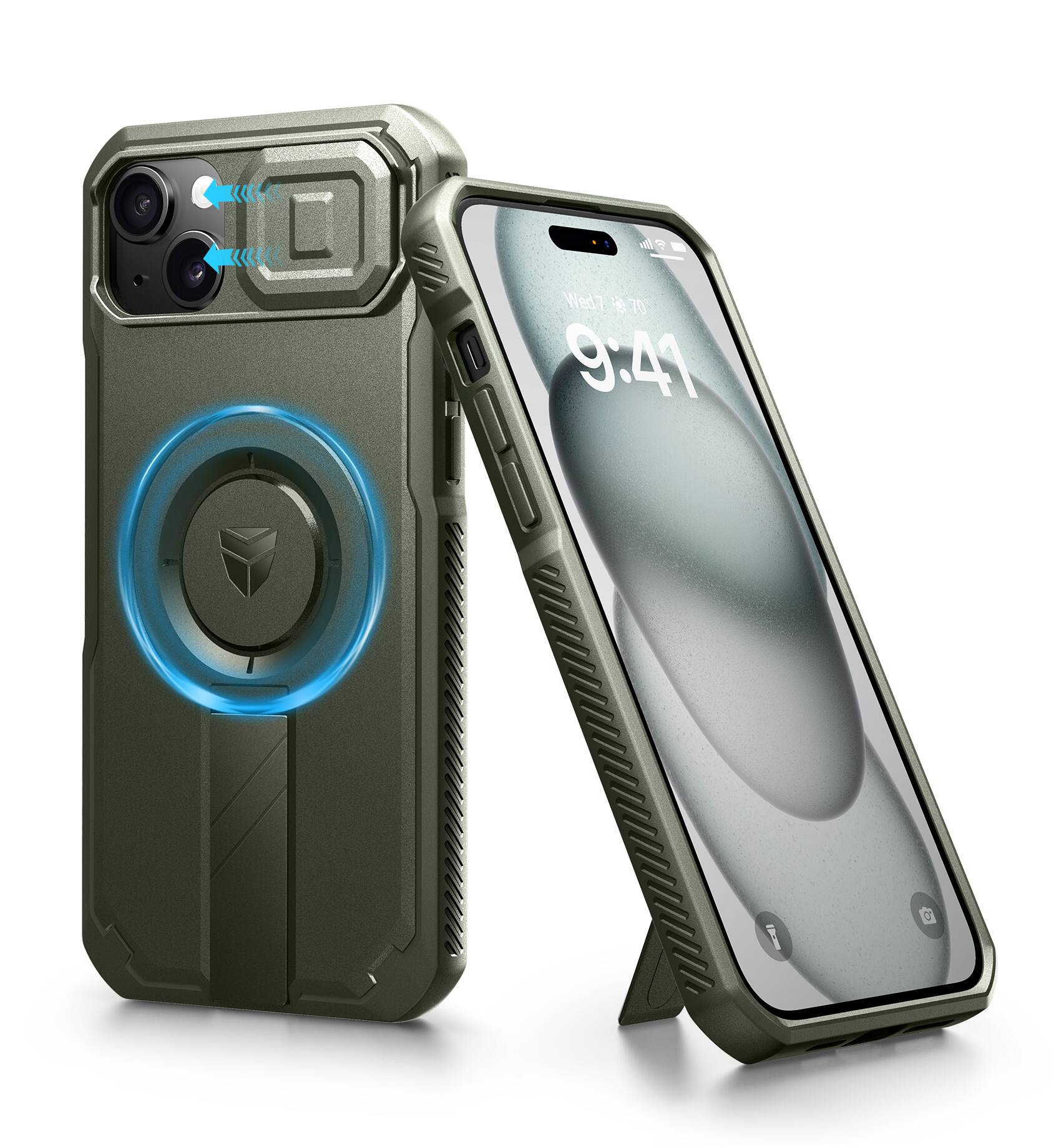 Dexnor - Phone Case for iPhone 14 Plus/15 Plus with Slide Camera Cover, Compatible with MagSafe, Rugged Magnetic Shockproof - Army Green price history on PriceWatchPro