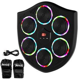 Topteng - Smart Music Boxing Machine with LED Target Lights - Bluetooth, Wall-Mounted, Includes Gloves for Home Gym - Black