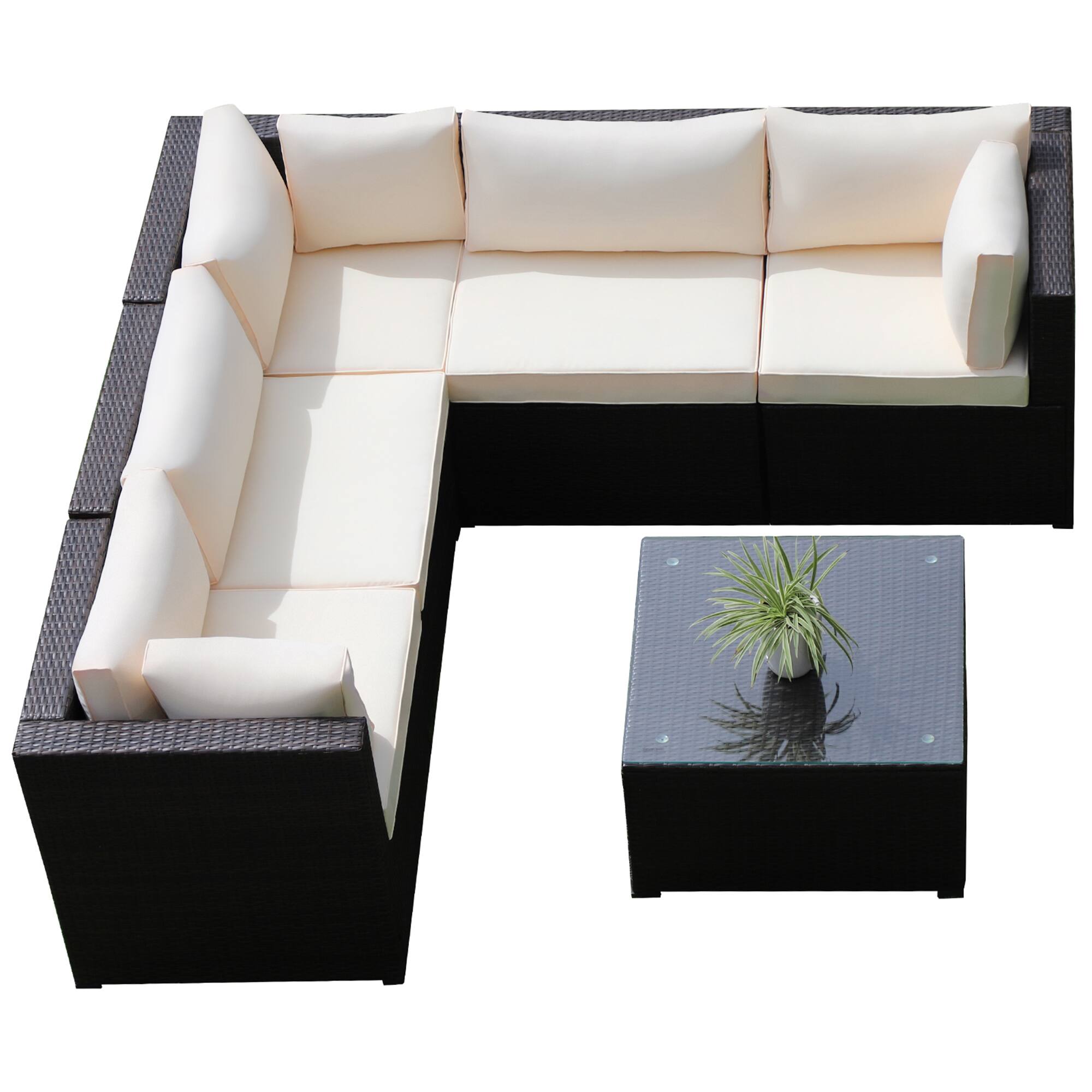 Alt View 5. Gymax - Gymax 6PCS Rattan Patio Sectional Sofa Conversation Set Outdoor w/ Beige Cushions - Beige.