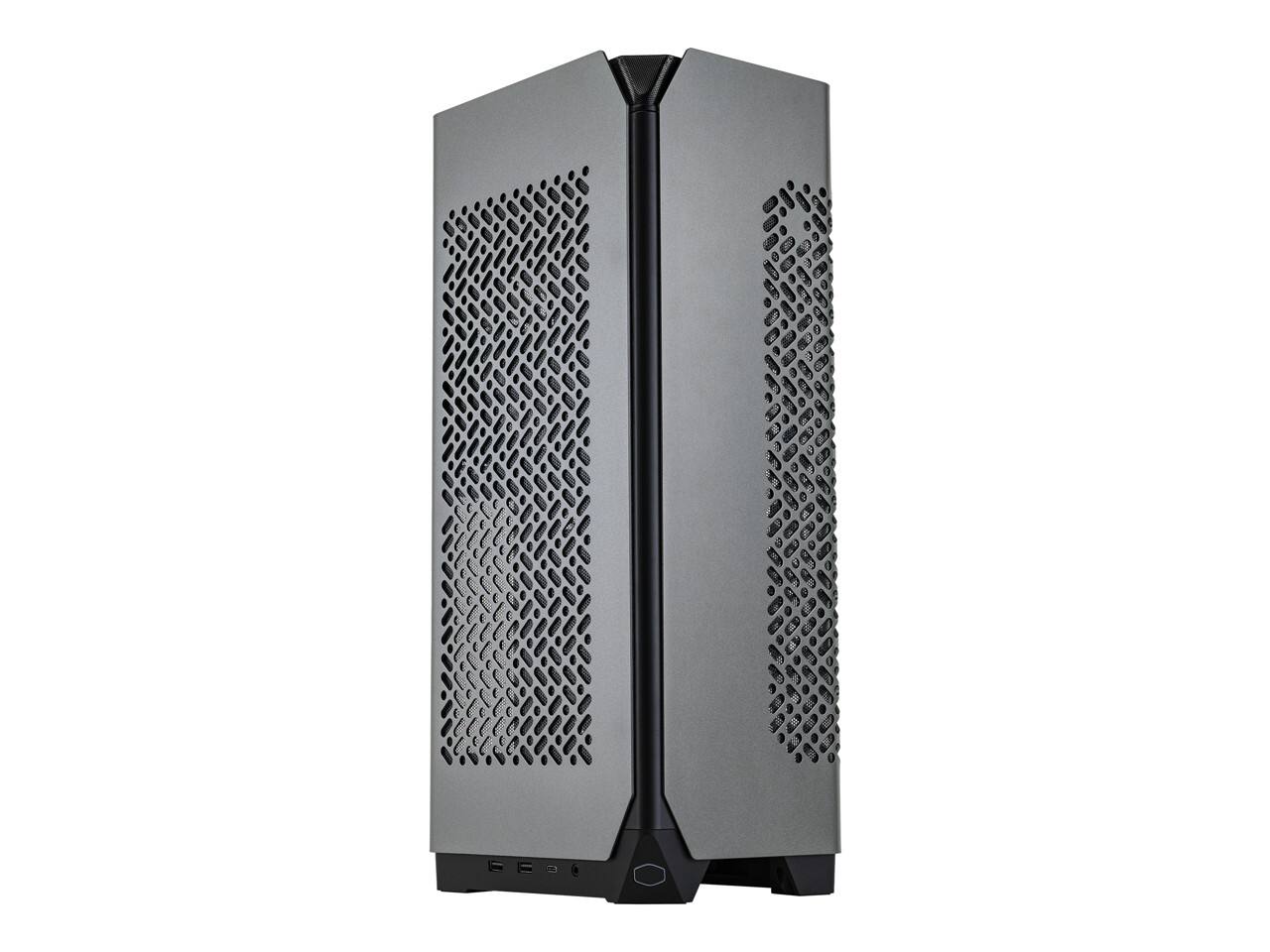 Angle. Cooler Master - Cooler Master NCORE 100 MAX ITX Case, 120mm AIO, 850W SFX PSU, 4 Slot GPU, Vertical Mount, PCIe 4.0 Riser, USB C - Anodized Aluminum.