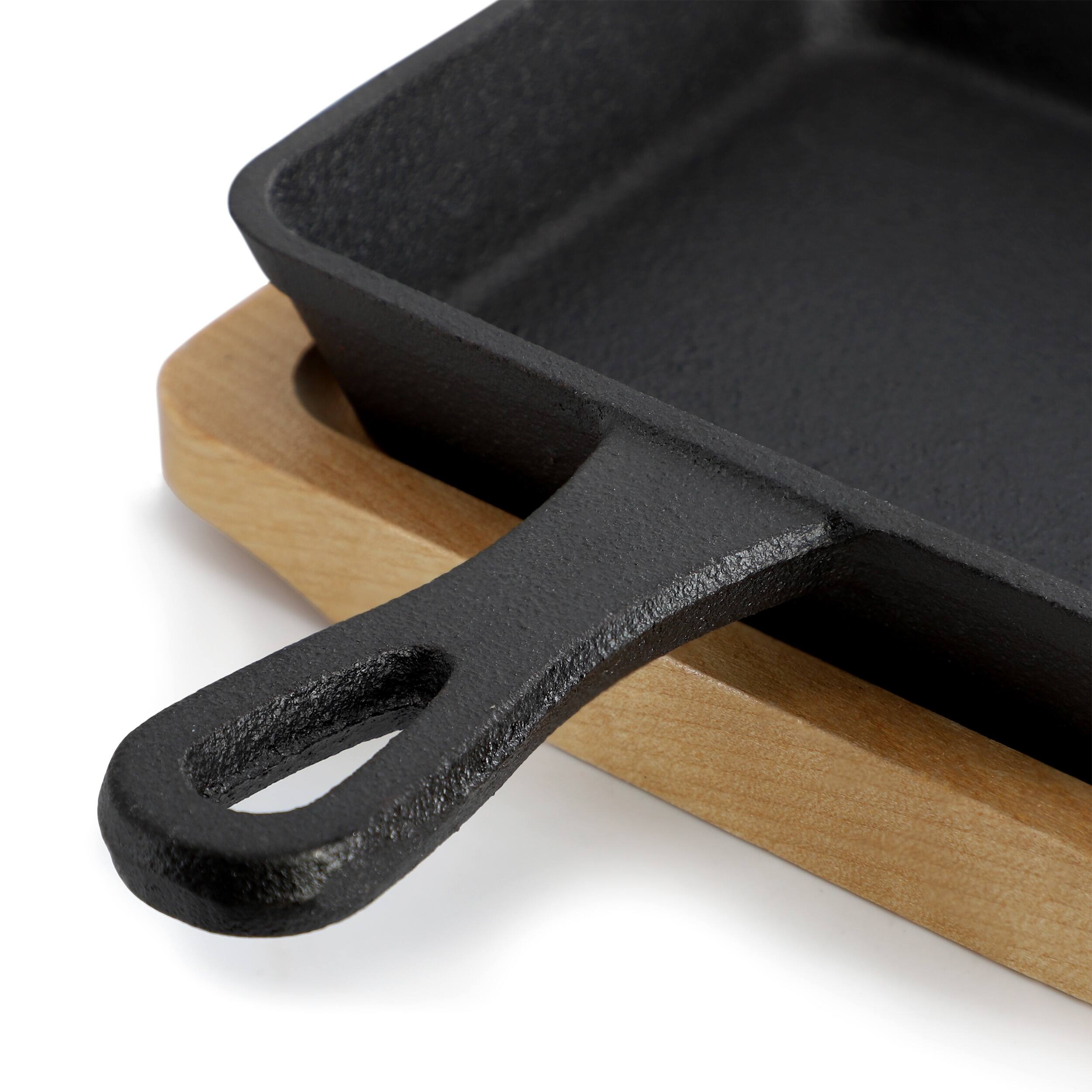 Alt View 2. MegaChef - MegaChef Mini Cast Iron Square Pan with Wood Tray - Black.