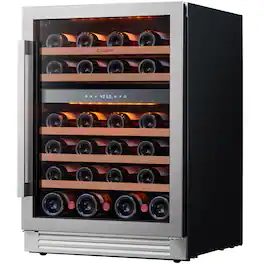 Ca'Lefort - 24 inch Wine cooler Refrigerator , 46-Bottle Dual Zone 40-65°F, LED, Built-in/Freestanding, 5.65 cu.ft,for home bar - Stainless Steel