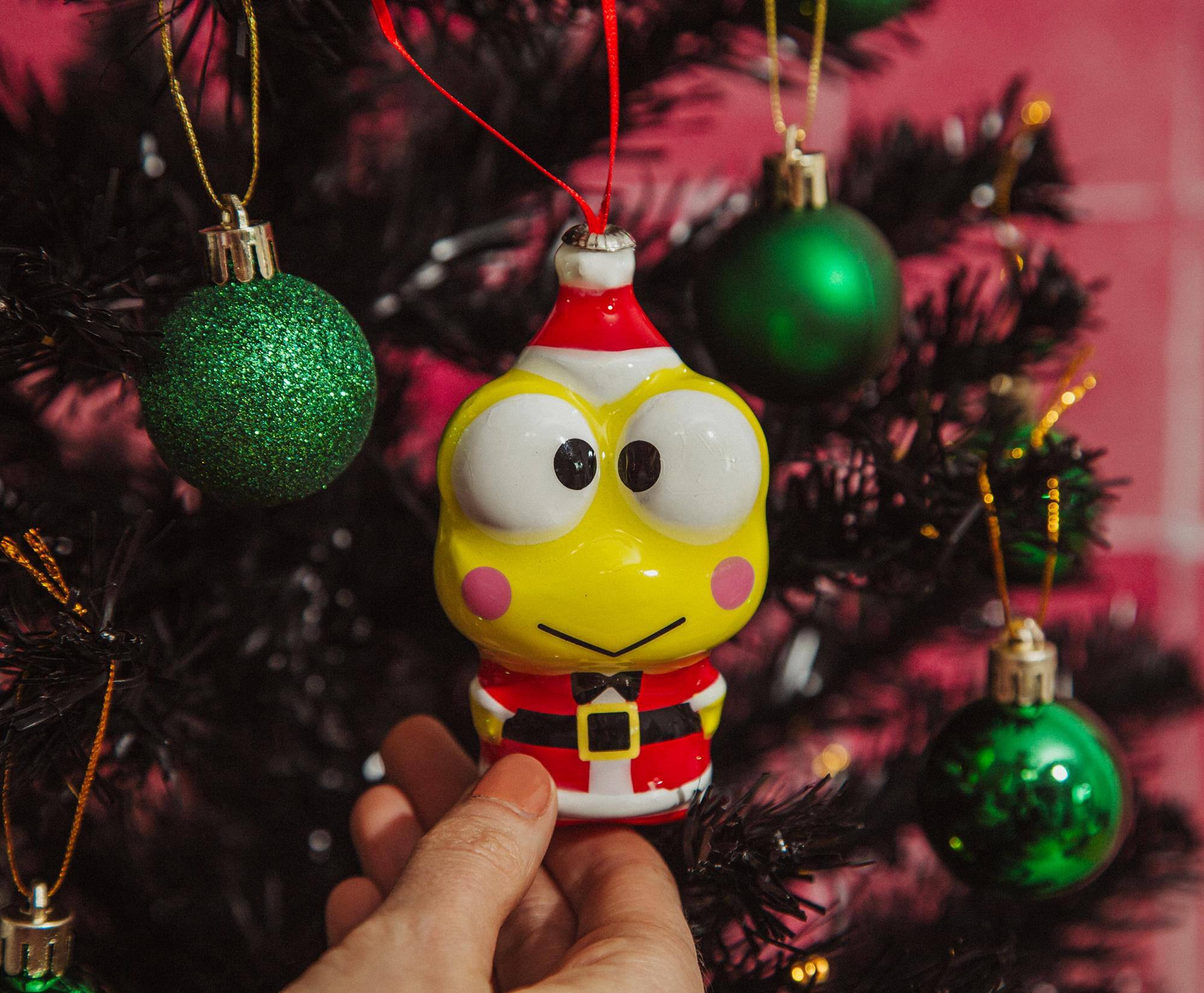 Alt View 3. Surreal Entertainment - Sanrio Keroppi Santa 4-Inch Shatterproof Decoupage Ornament - Green.