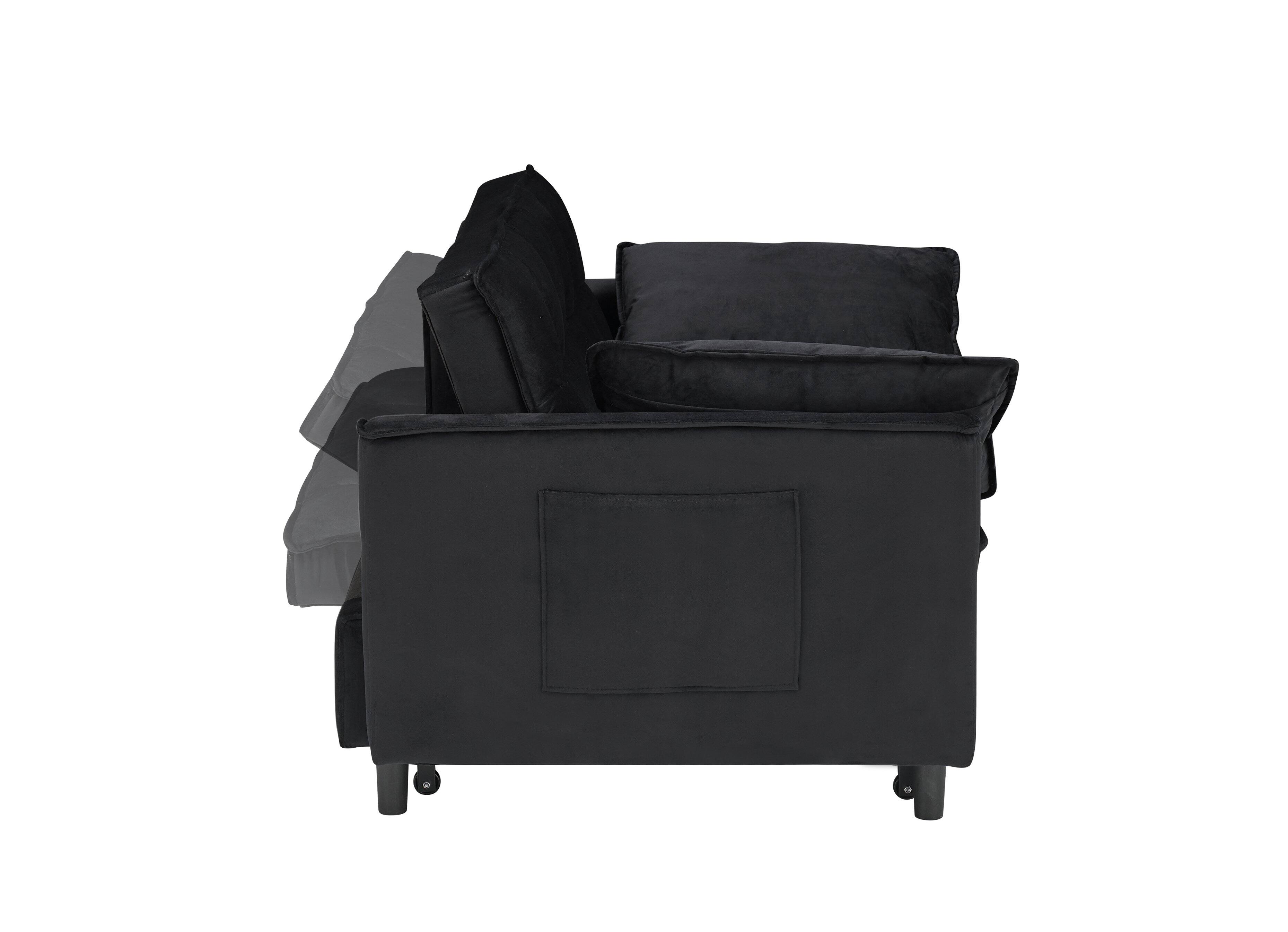 Alt View 2. Trinkets Crazed - 3 in 1 Velvet Convertible Sleeper Sofa Bed, Futon Couches for Living Room with Side Pocket/Adjustable Backrest - Black.