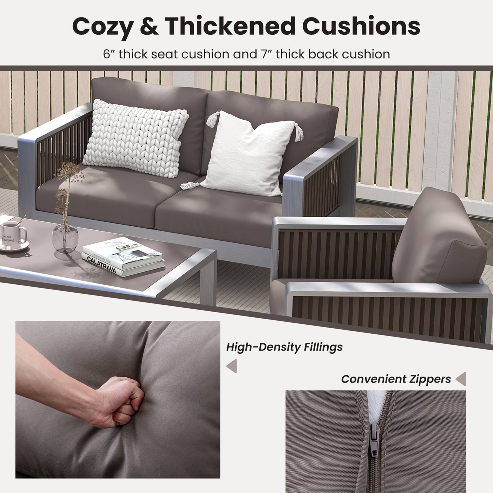 Cozy & Thickened Cushions: 6" thick seat cushion and 7" thick back cushion - High-Density Fillings - Convenient Zippers